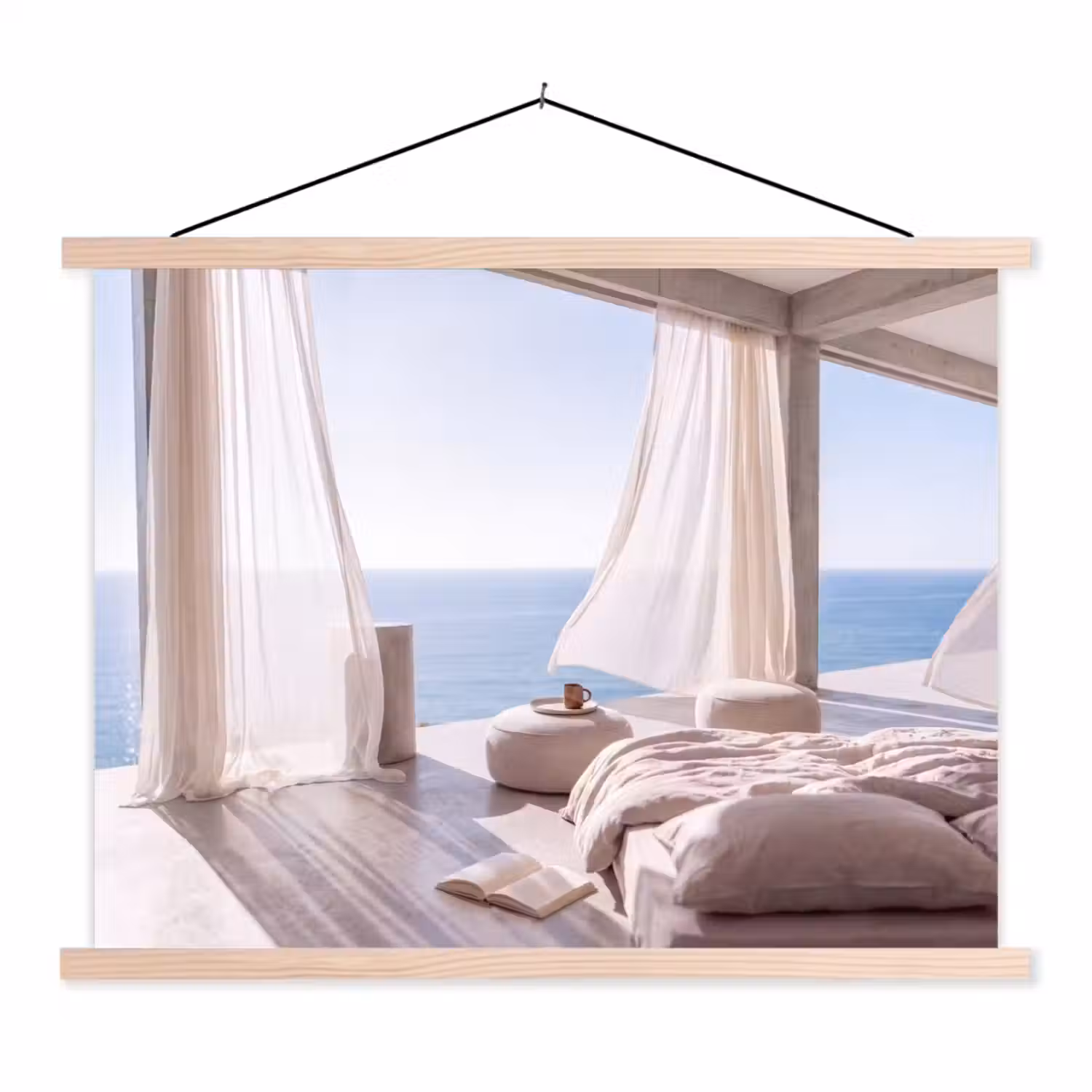 Interieur - Zeezicht - Modern - Rust - Beige textielposter latten blank klein -3d