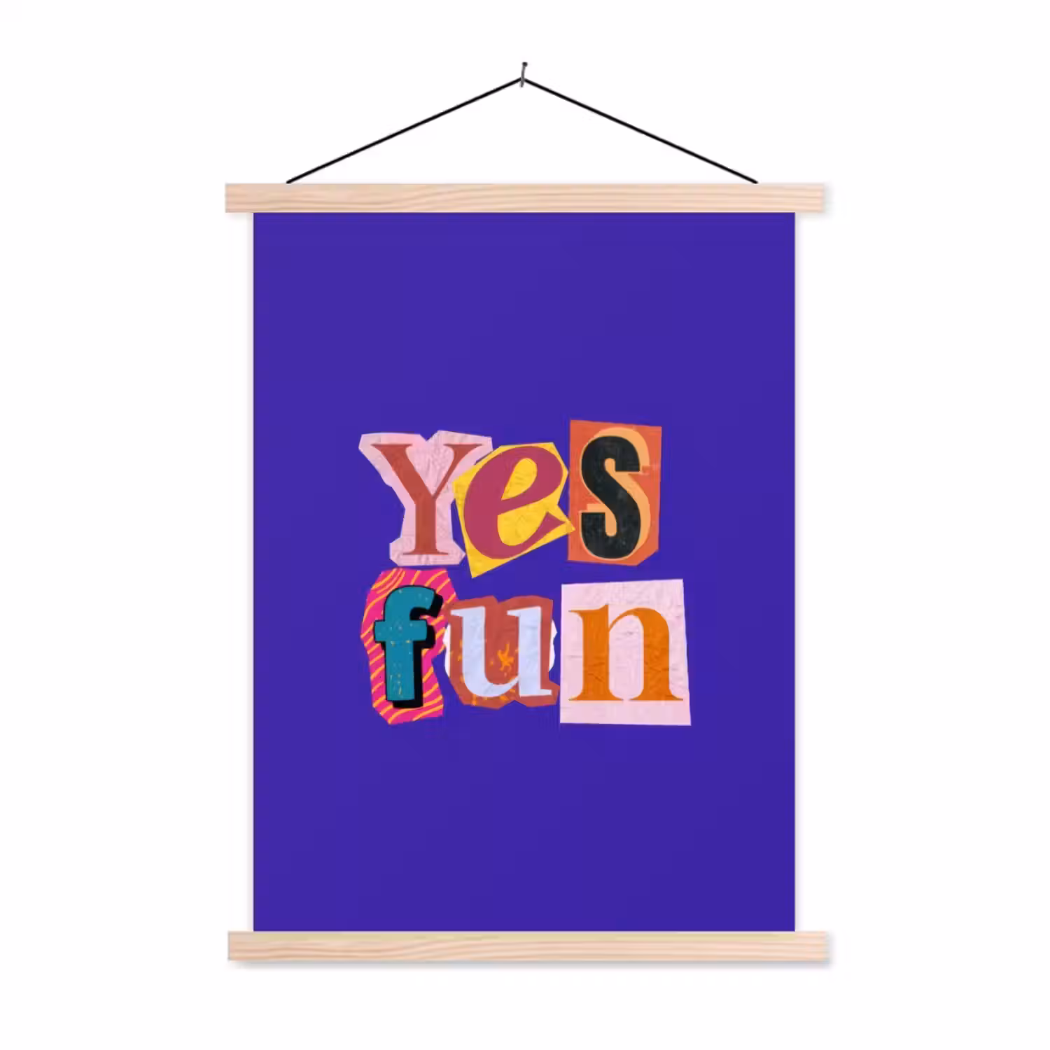 Yes fun - Kleurrijk - Collage-stijl textielposter latten blank klein -3d