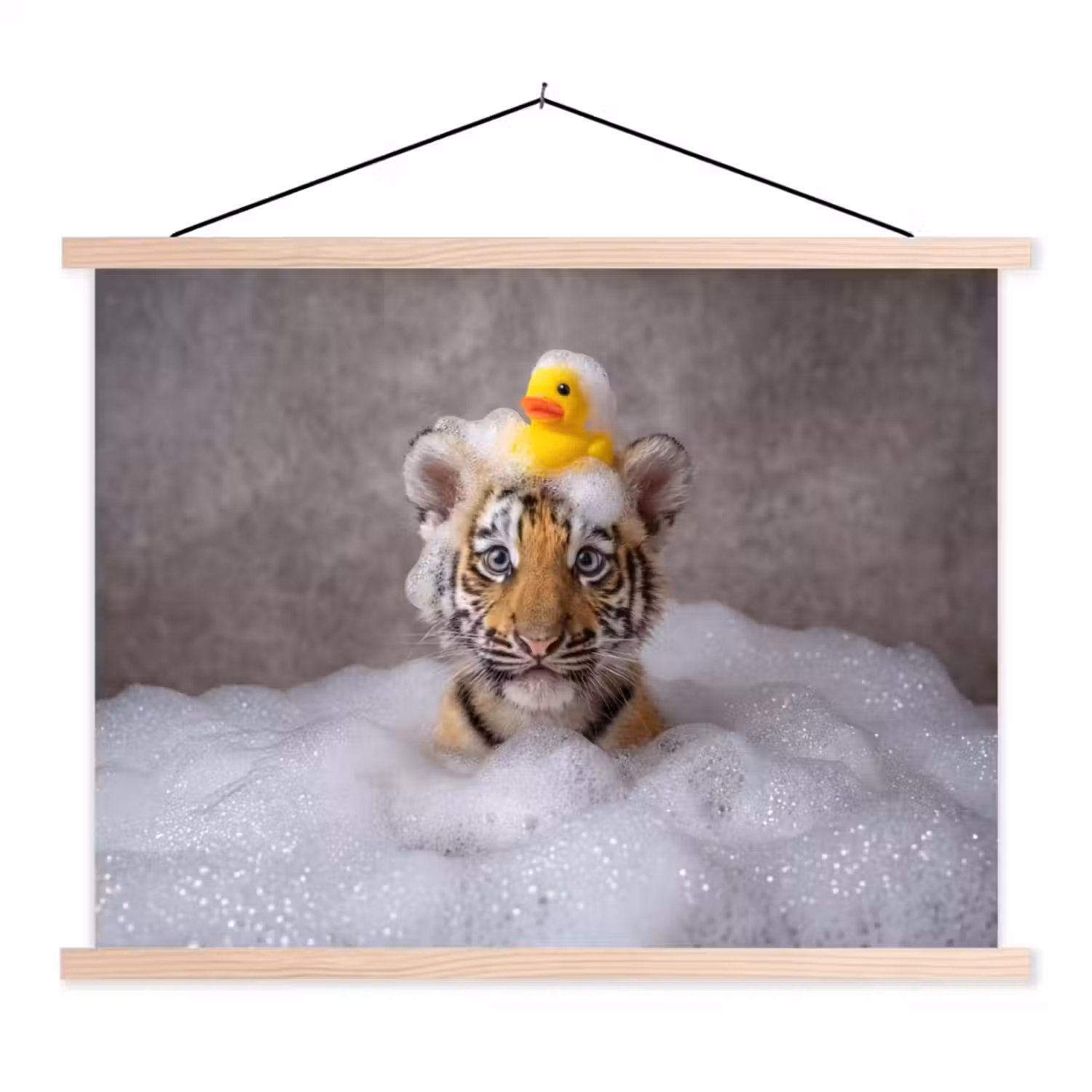Welpje - Bad - Geel textielposter latten blank klein -3d
