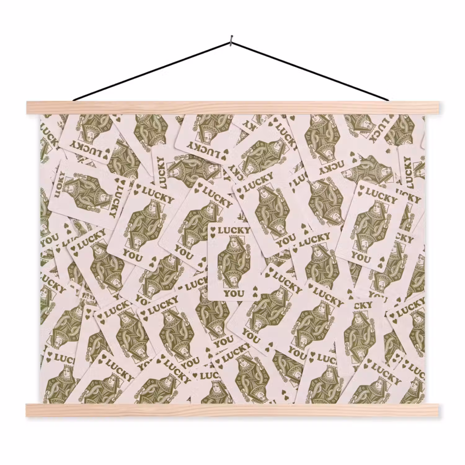 Kaarten - Koningin - Patroon - Groen - Spel textielposter latten blank klein -3d