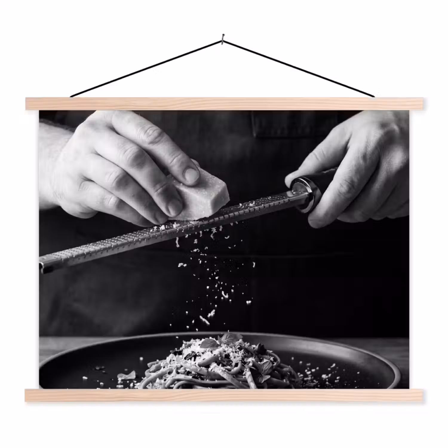 Kaas - Pasta - Rasp textielposter latten blank klein -3d