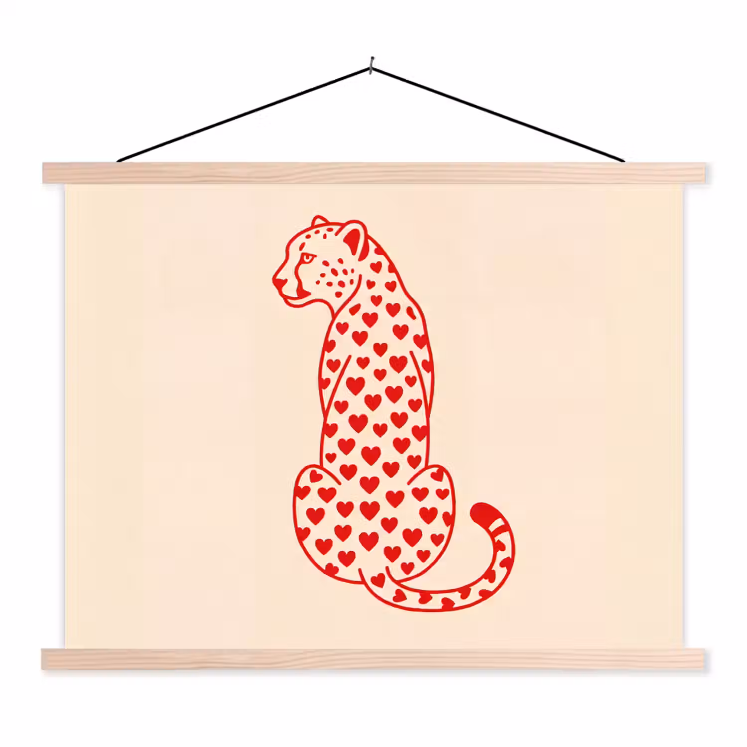 Kat - Harten - Dieren - Modern - Rood textielposter latten blank klein -3d