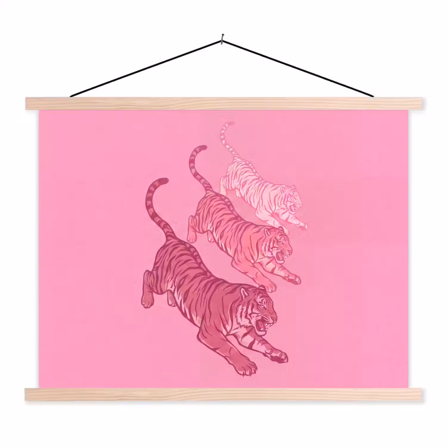 Kat - Springend - Dieren - Roze - Modern textielposter latten blank klein -3d