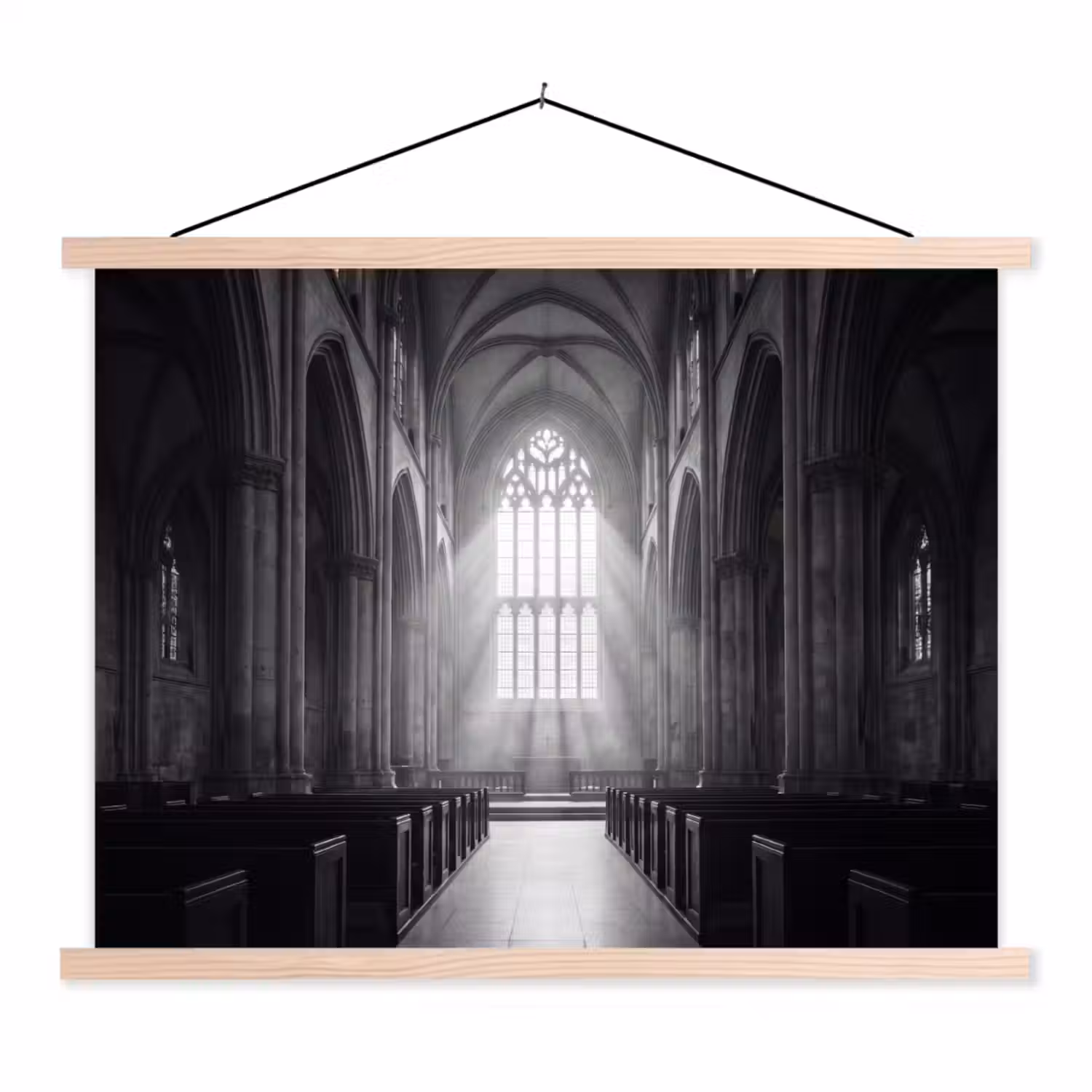 Kerk - Interieur - Lichtstralen - Architectuur - Klassiek textielposter latten blank klein -3d