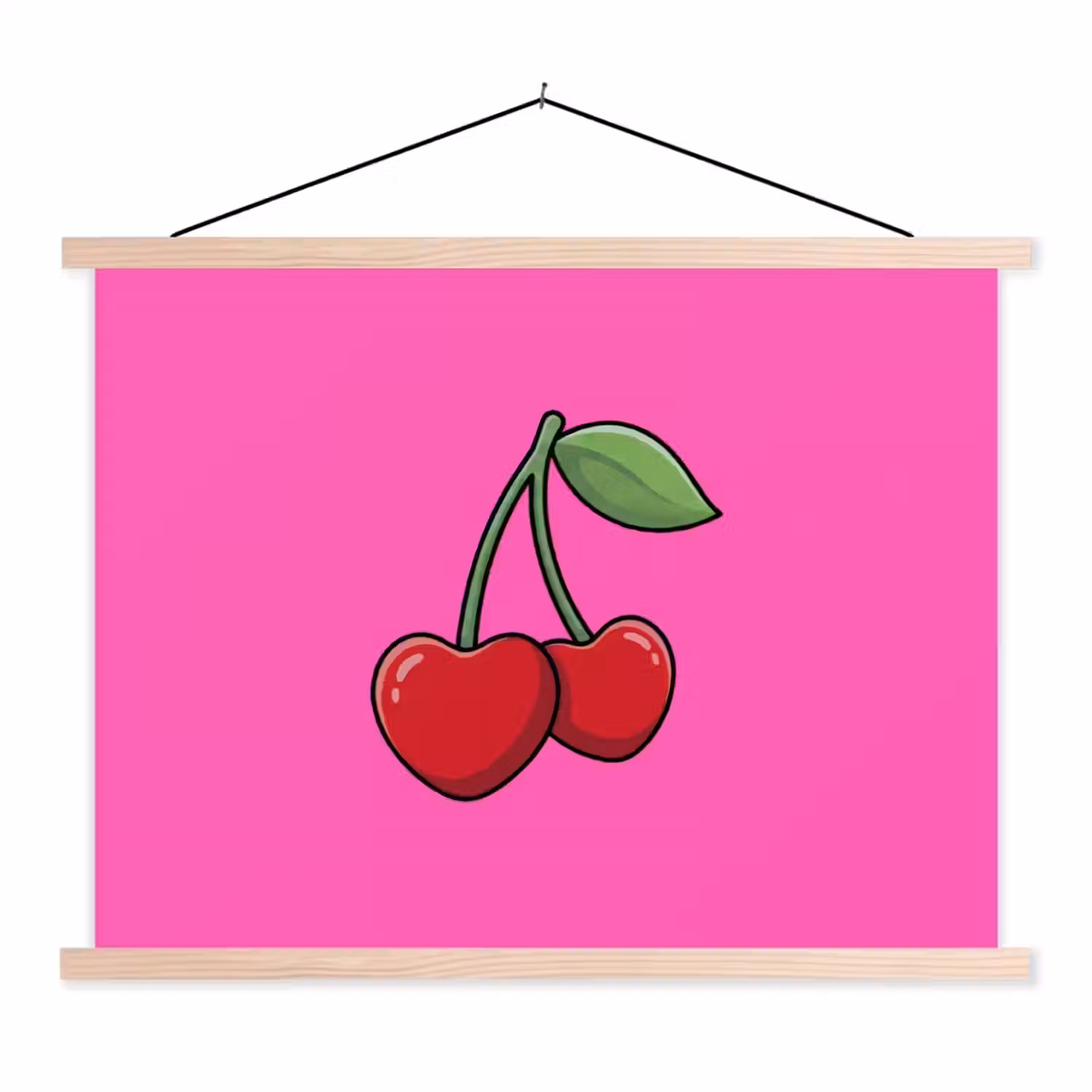 Kers - Roze - Fruit textielposter latten blank klein -3d