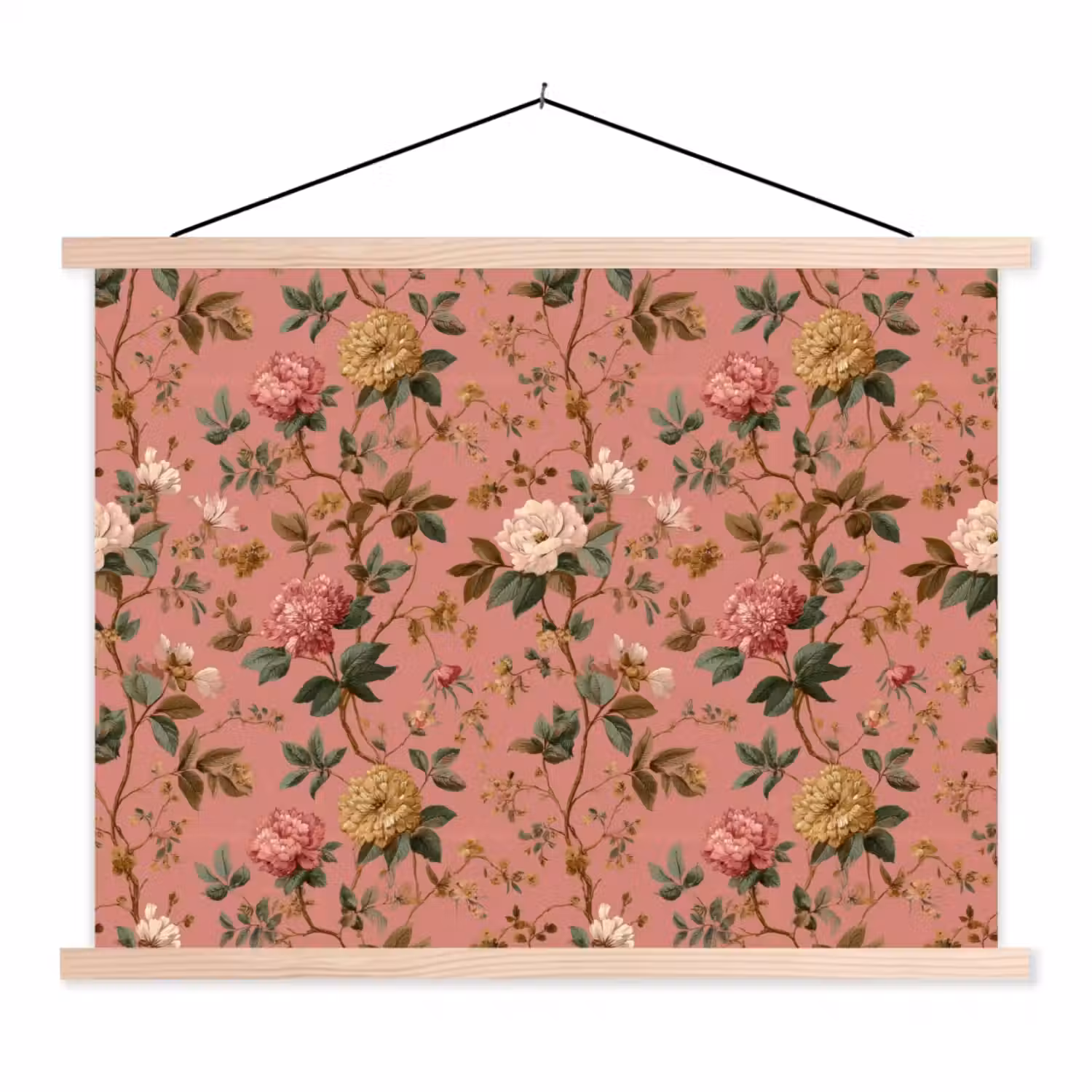 Klassiek - Botanisch - Roze textielposter latten blank klein 122 -3d