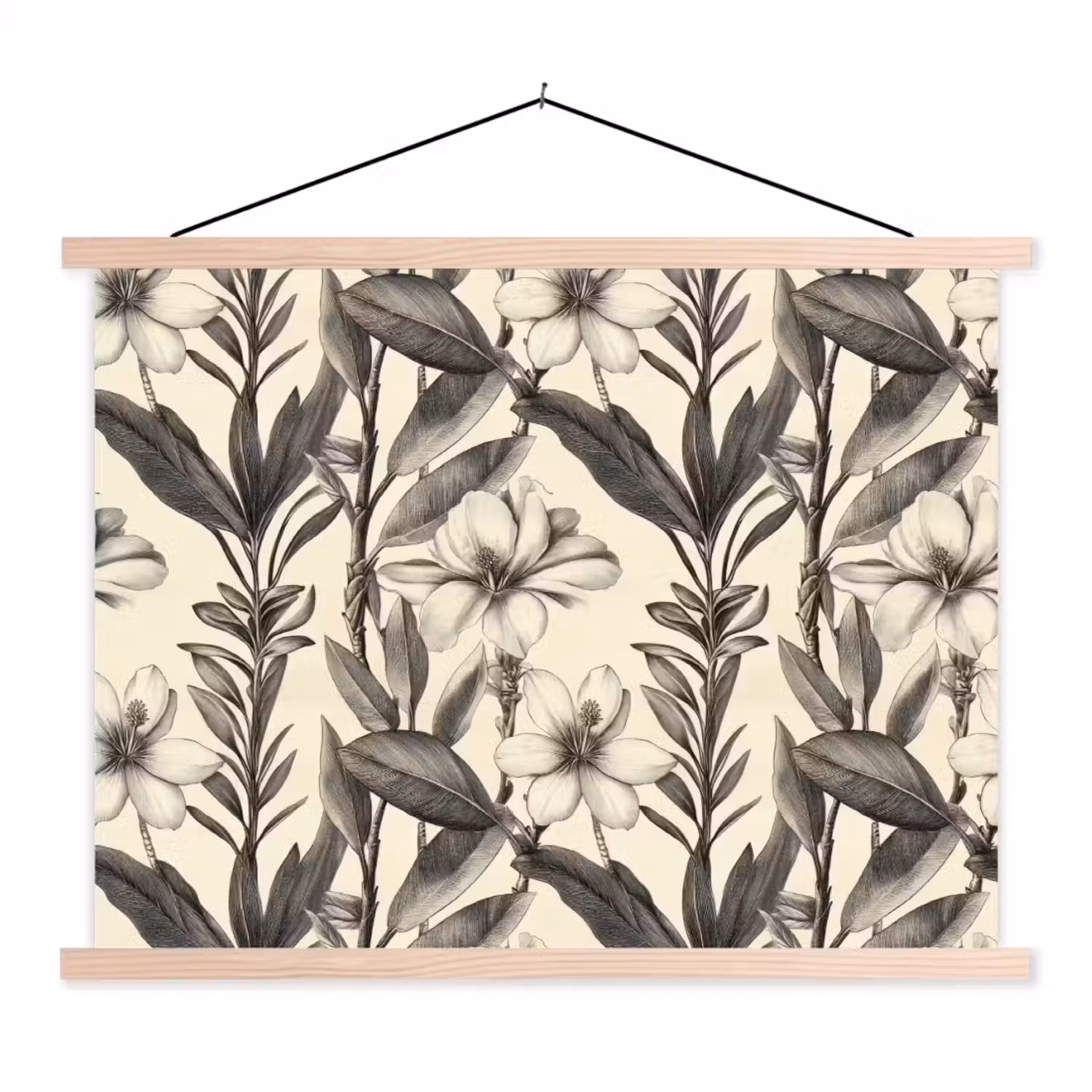 Klassiek - Botanisch - Zwart - Beige textielposter latten blank klein 122 -3d