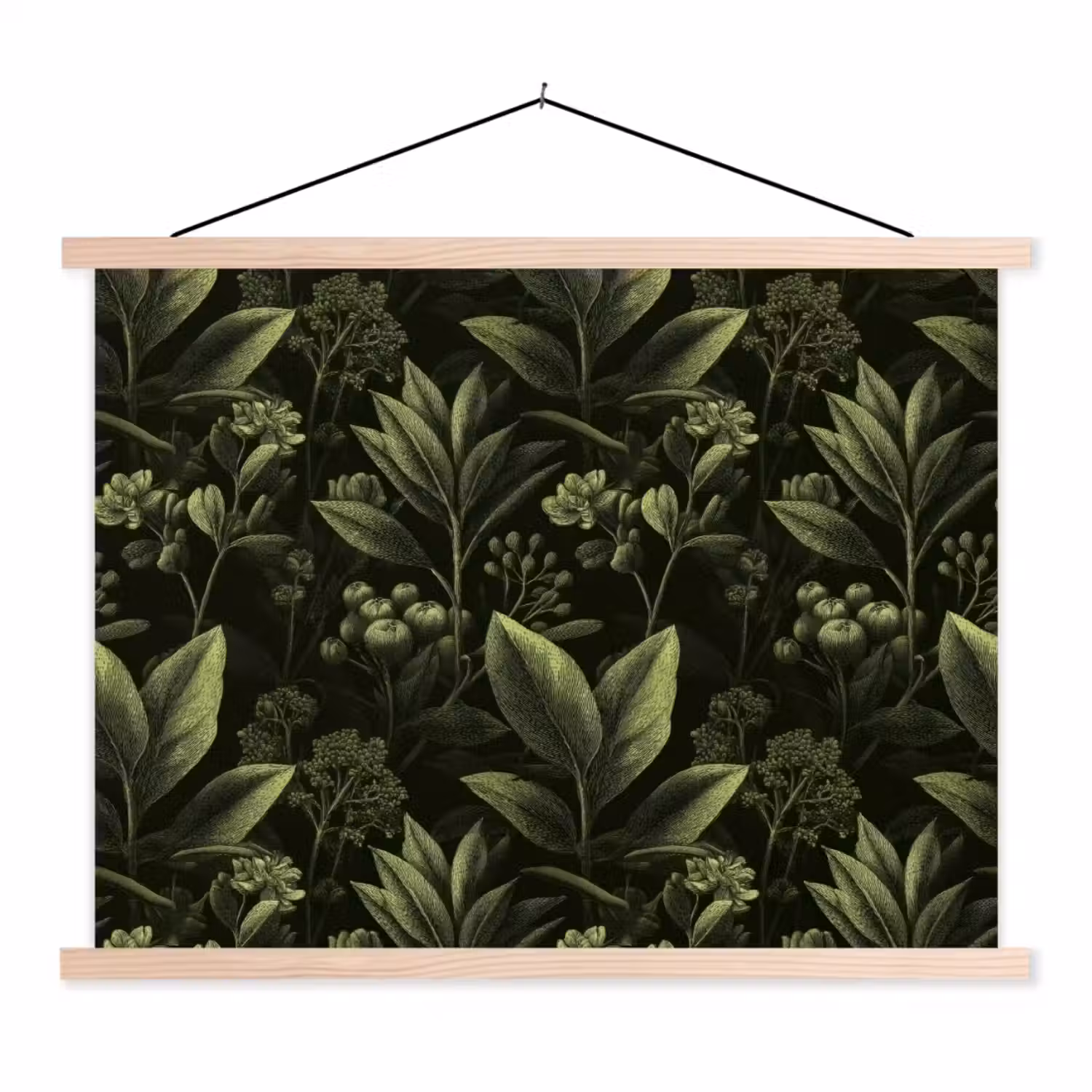 Klassiek - Donker - Botanisch - Planten textielposter latten blank klein 122 -3d
