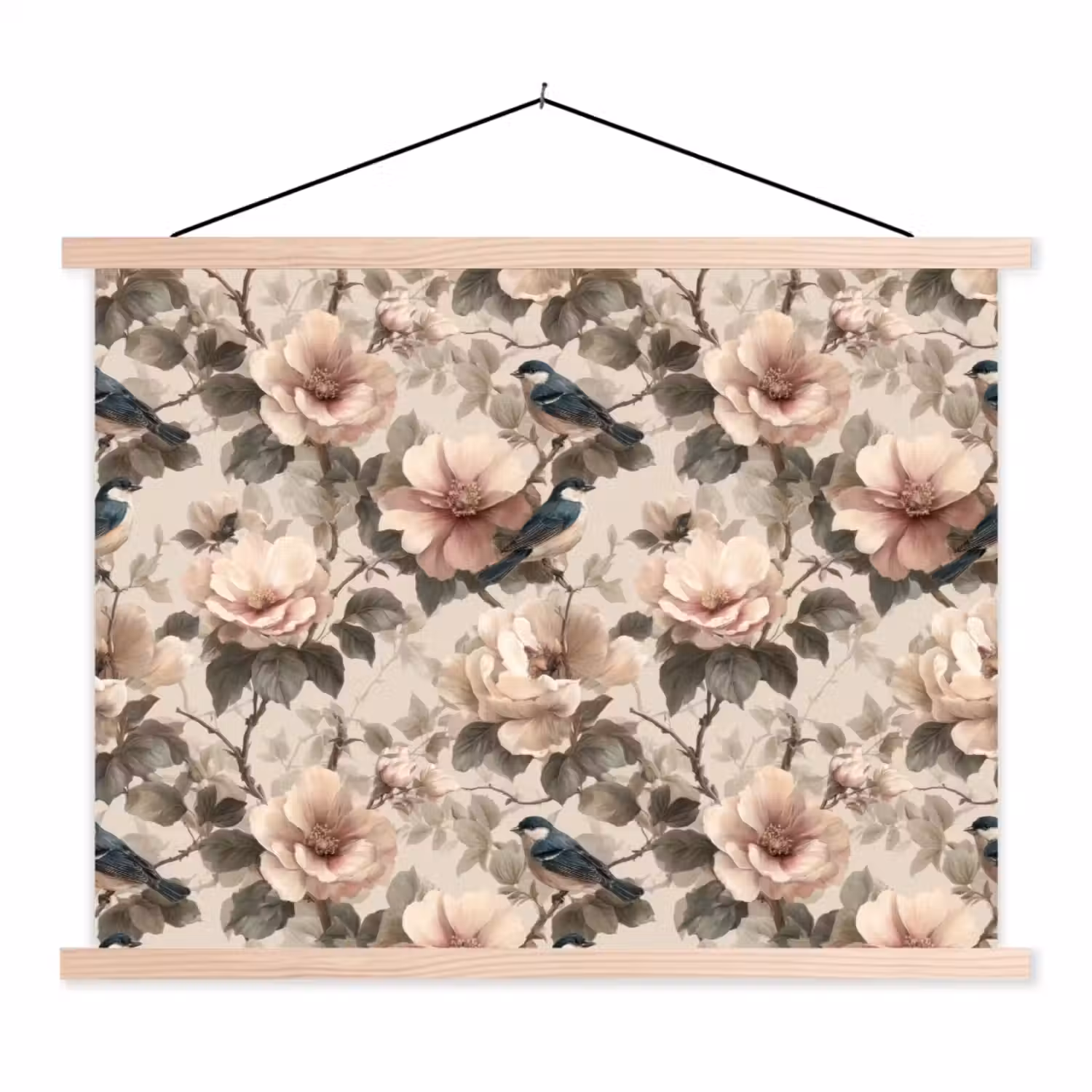 Klassiek - Vogels - Kleurrijk textielposter latten blank klein 122 -3d