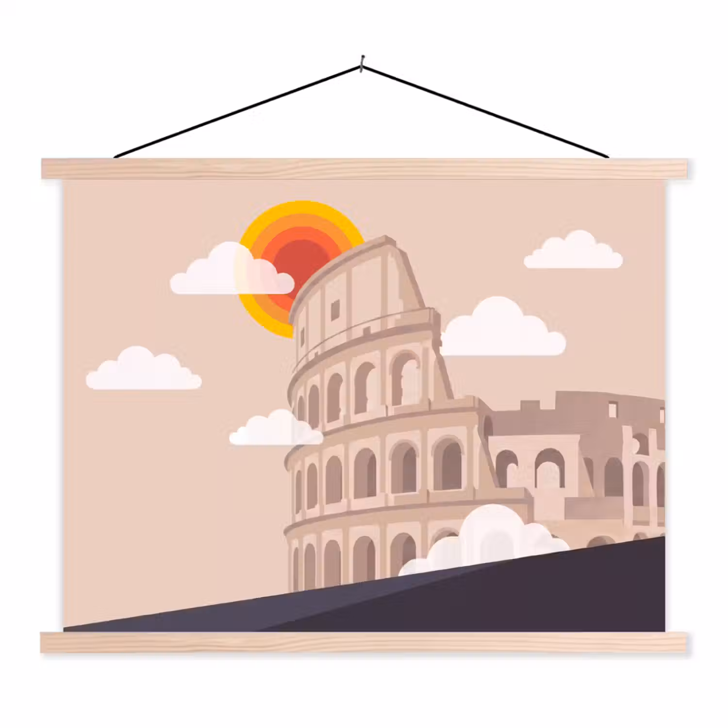 Colosseum - Zonsopgang - Rome - Architectuur - Beige textielposter latten blank klein -3d