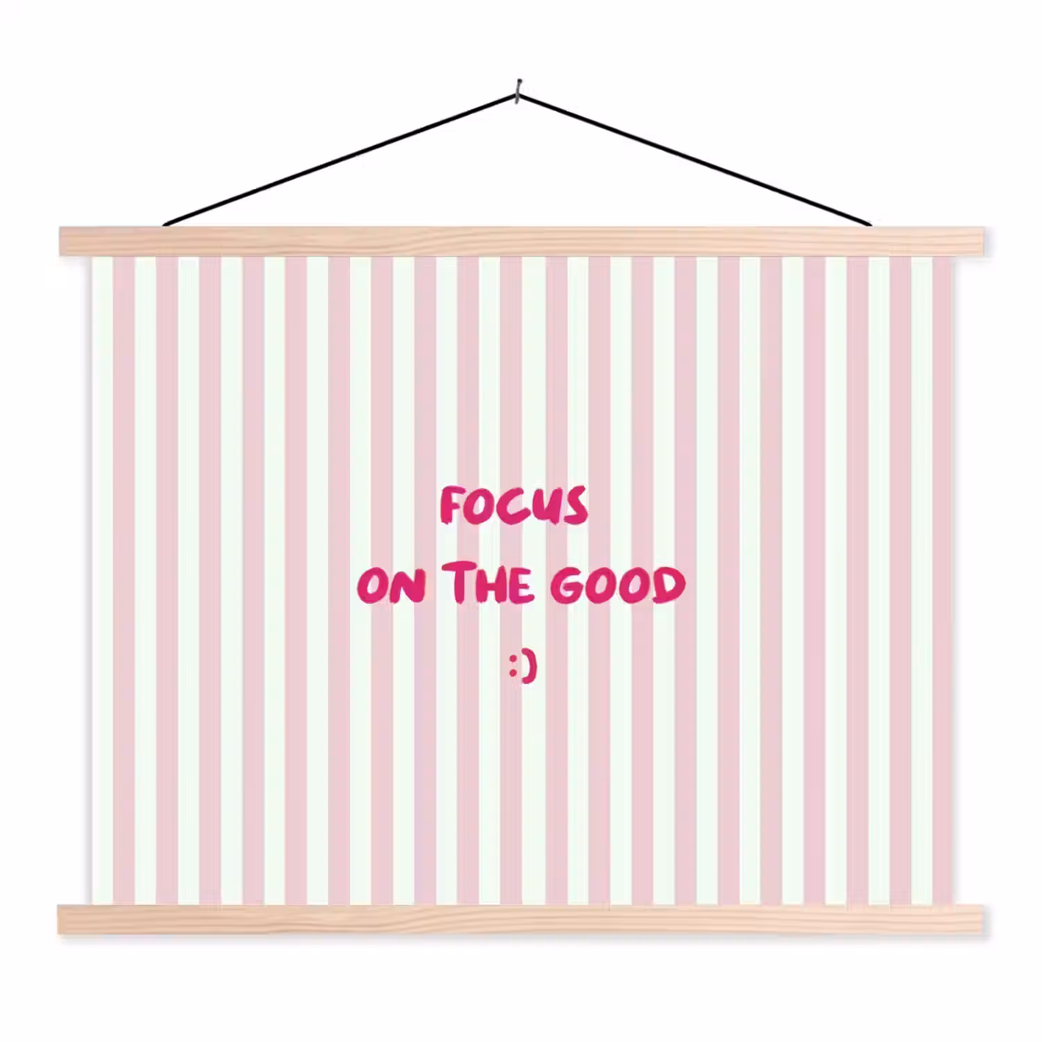 Focus on the good - Strepen - Roze - Smiley textielposter latten blank klein -3d