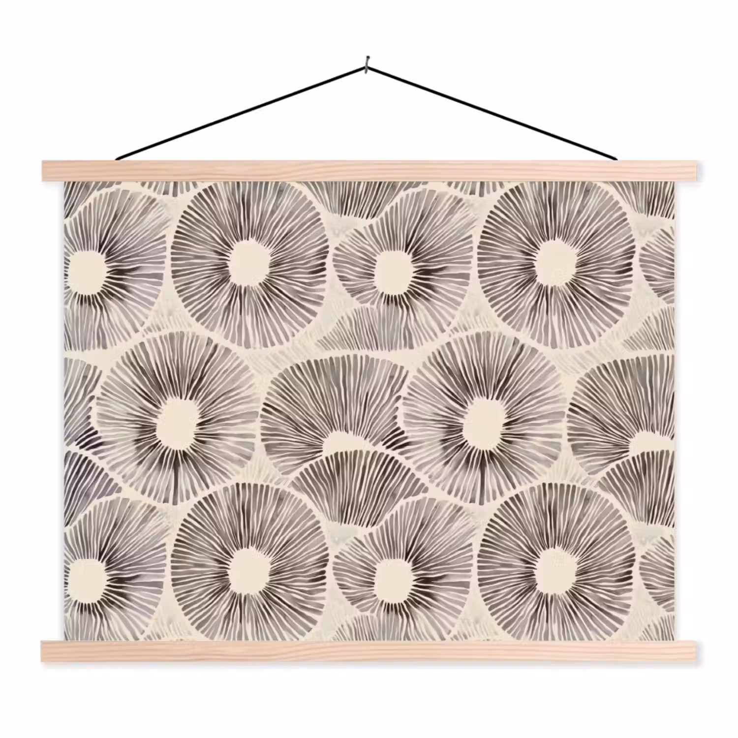 Cirkels - Patroon - Zwart textielposter latten blank klein 122 -3d