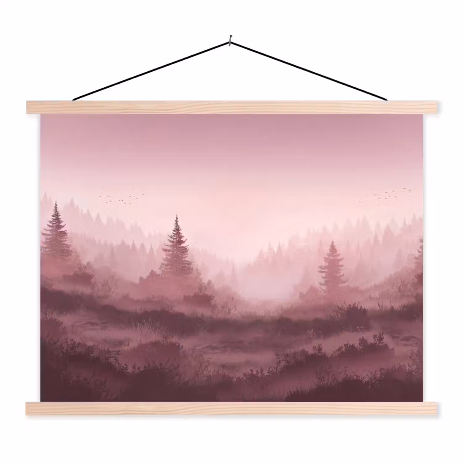 Landschap - Mistig - Roze textielposter latten blank klein -3d