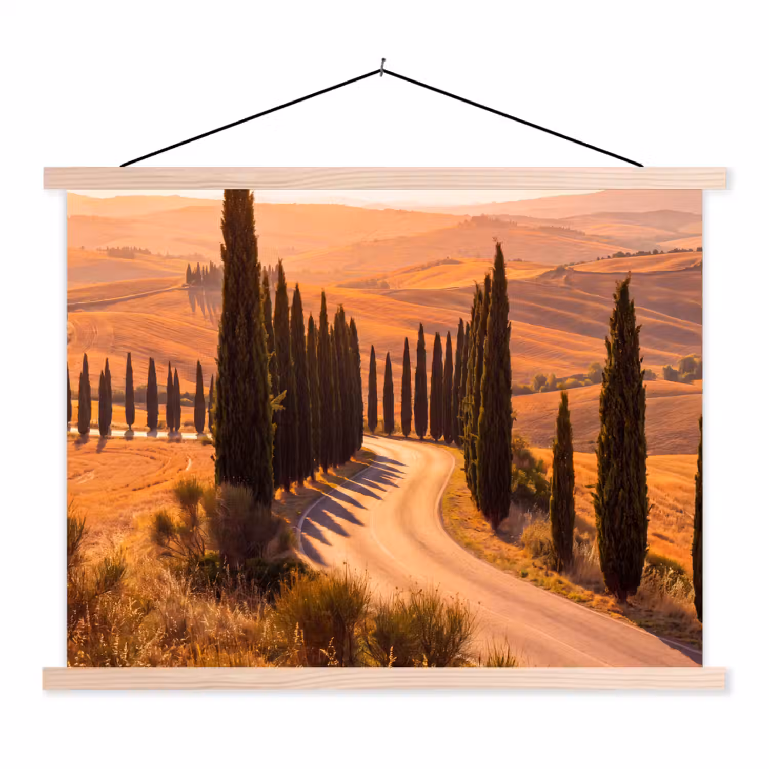 Landschap - Weg - Bomen - Natuur - Goud textielposter latten blank klein -3d