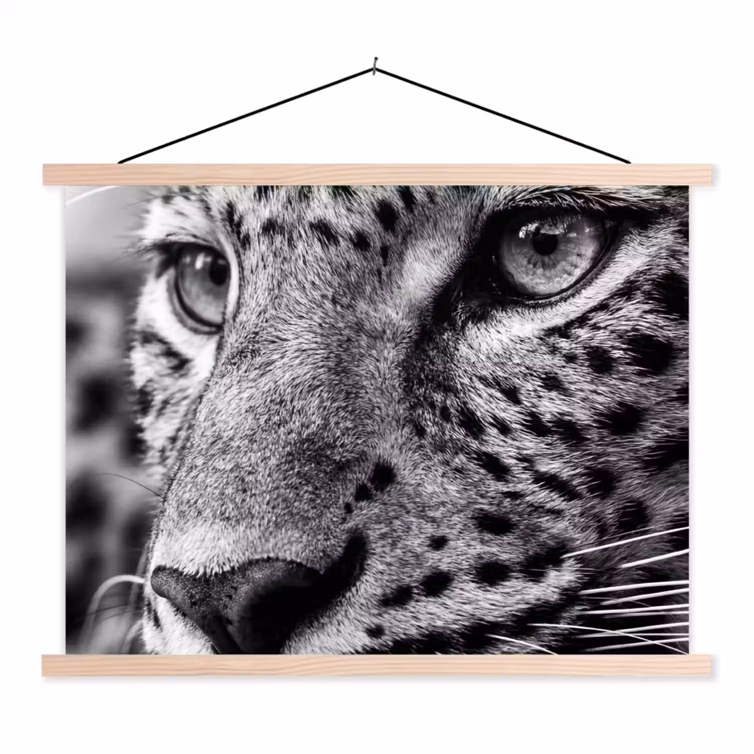 Luipaard - Zwart - Wit - Oog textielposter latten blank klein -3d