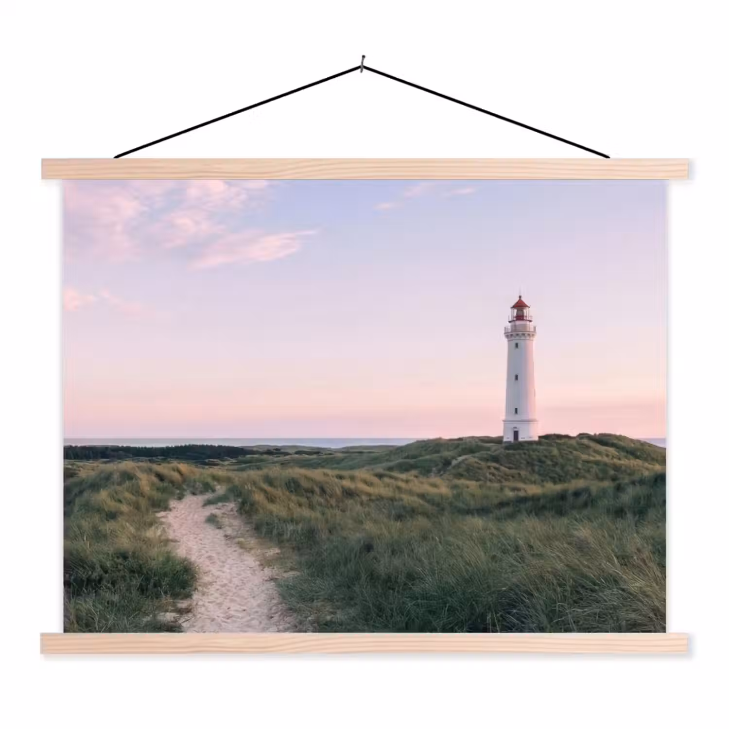 Vuurtoren - Duinlandschap - Zee textielposter latten blank klein -3d