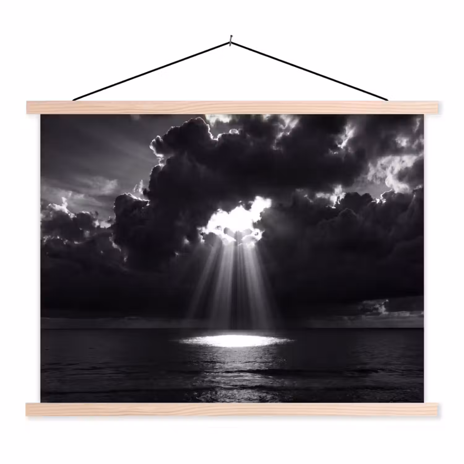 Licht - Wolken - Zee - Zwart-wit - Natuur textielposter latten blank klein -3d