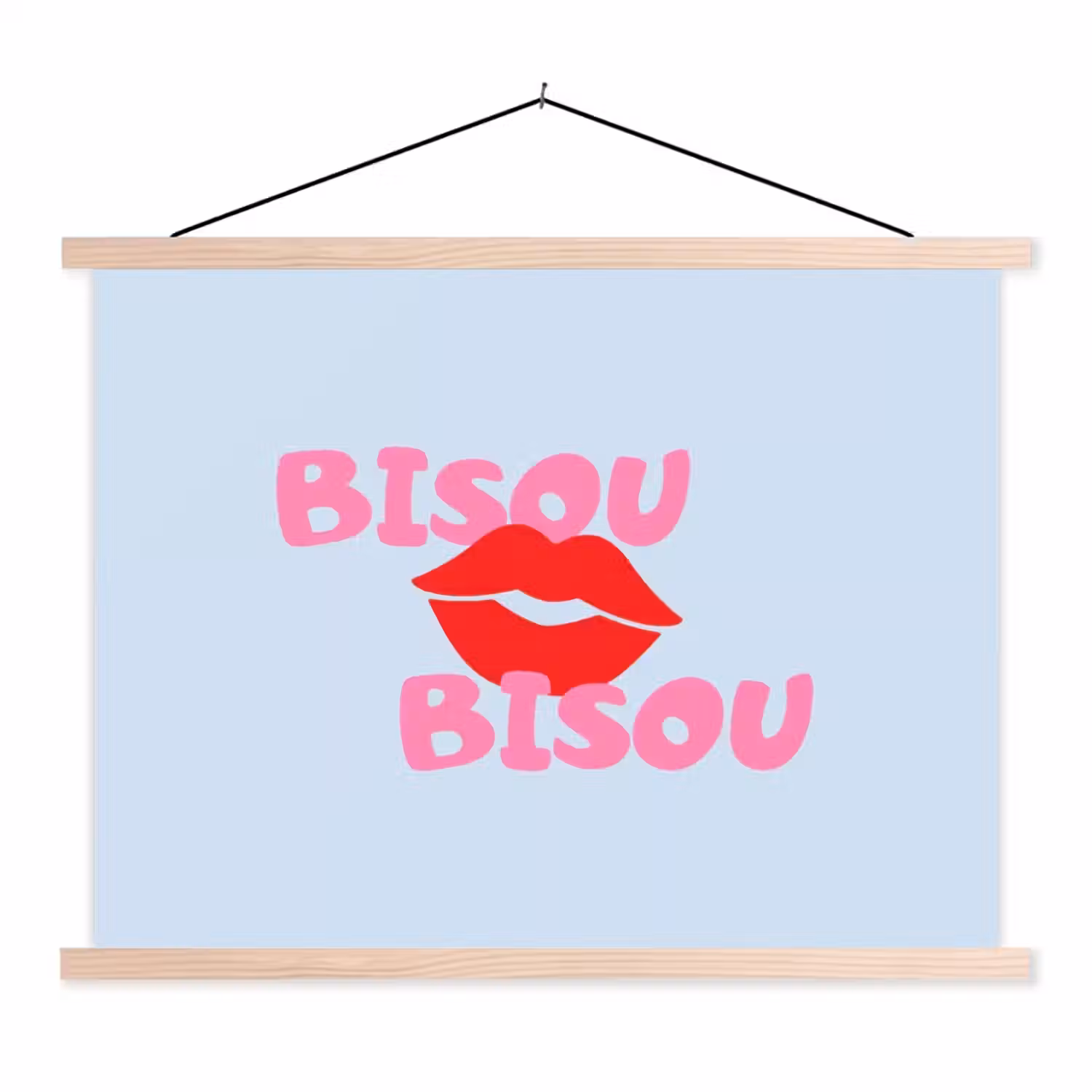 Lippen - Bisou - Blauw textielposter latten blank klein -3d