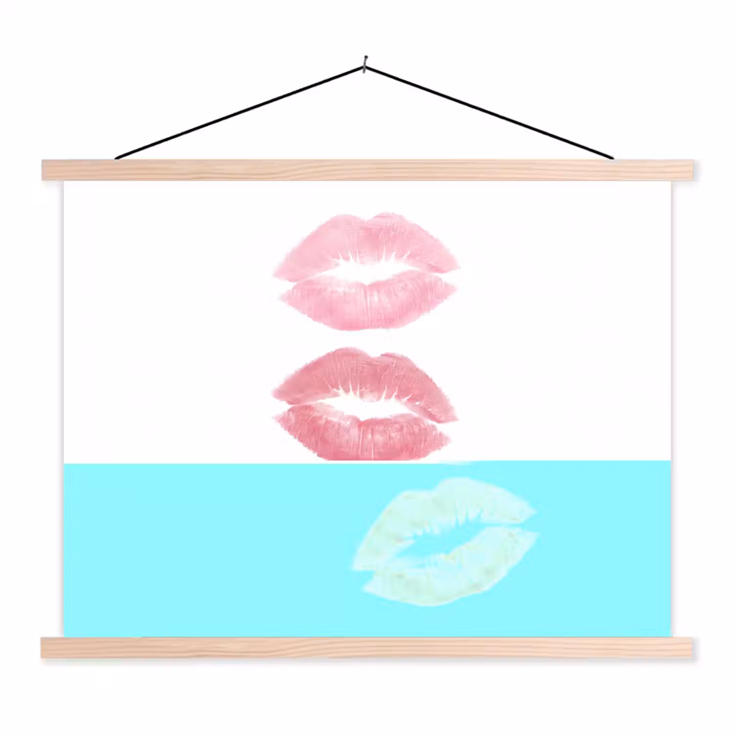 Lippen - Kusafdruk - Roze - Modern - Abstract textielposter latten blank klein -3d