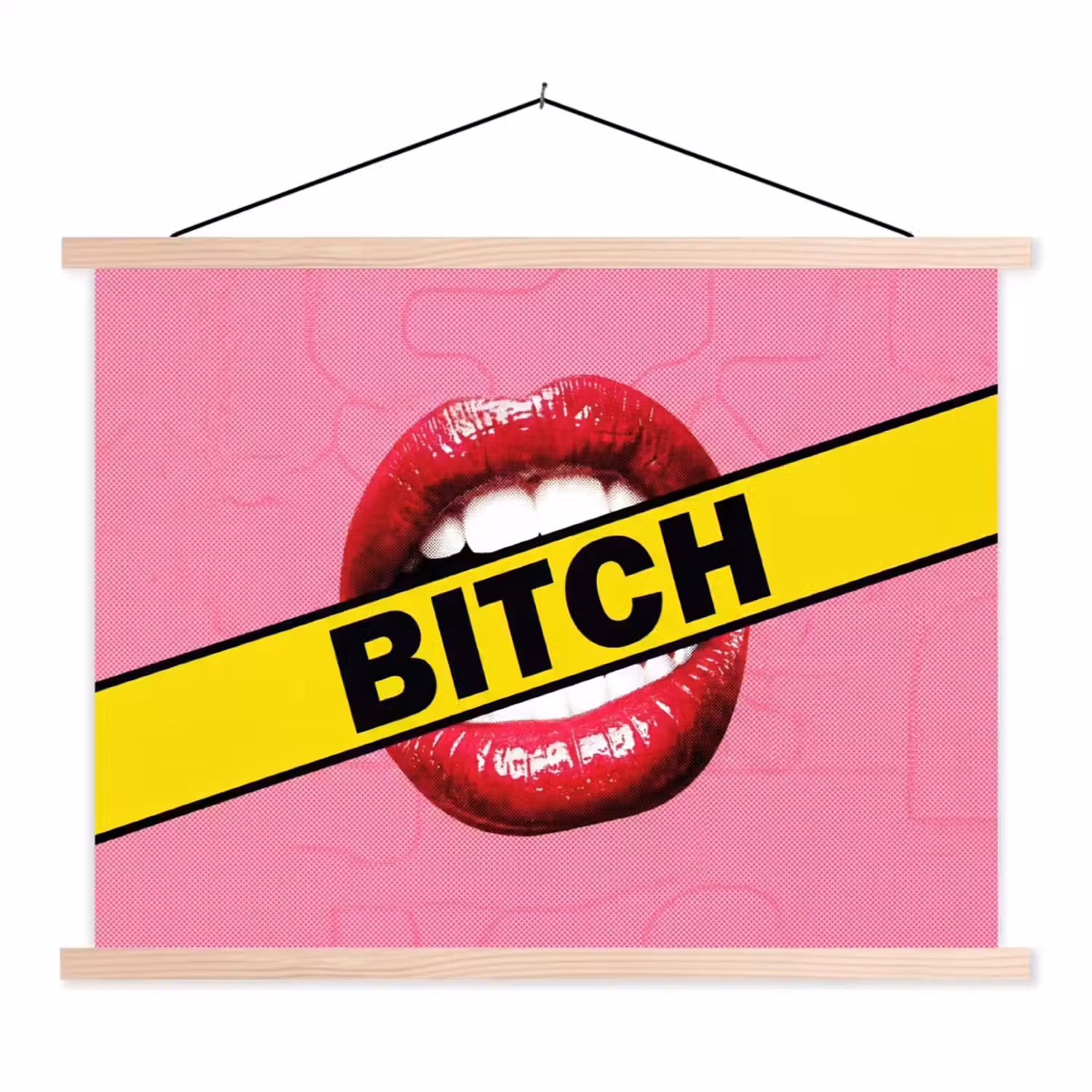 Lippen - Tekst - Kleurrijk textielposter latten blank klein -3d