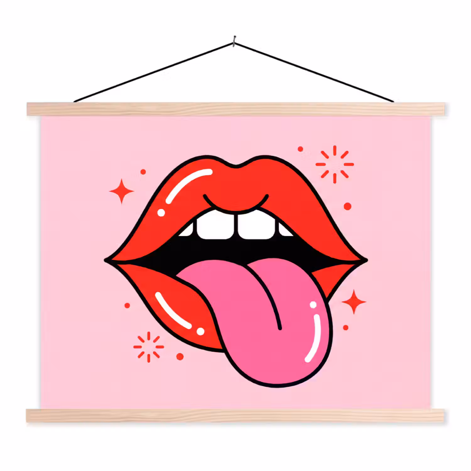 Lippen - Tong - Pop-art - Kleurrijk - Roze textielposter latten blank klein -3d