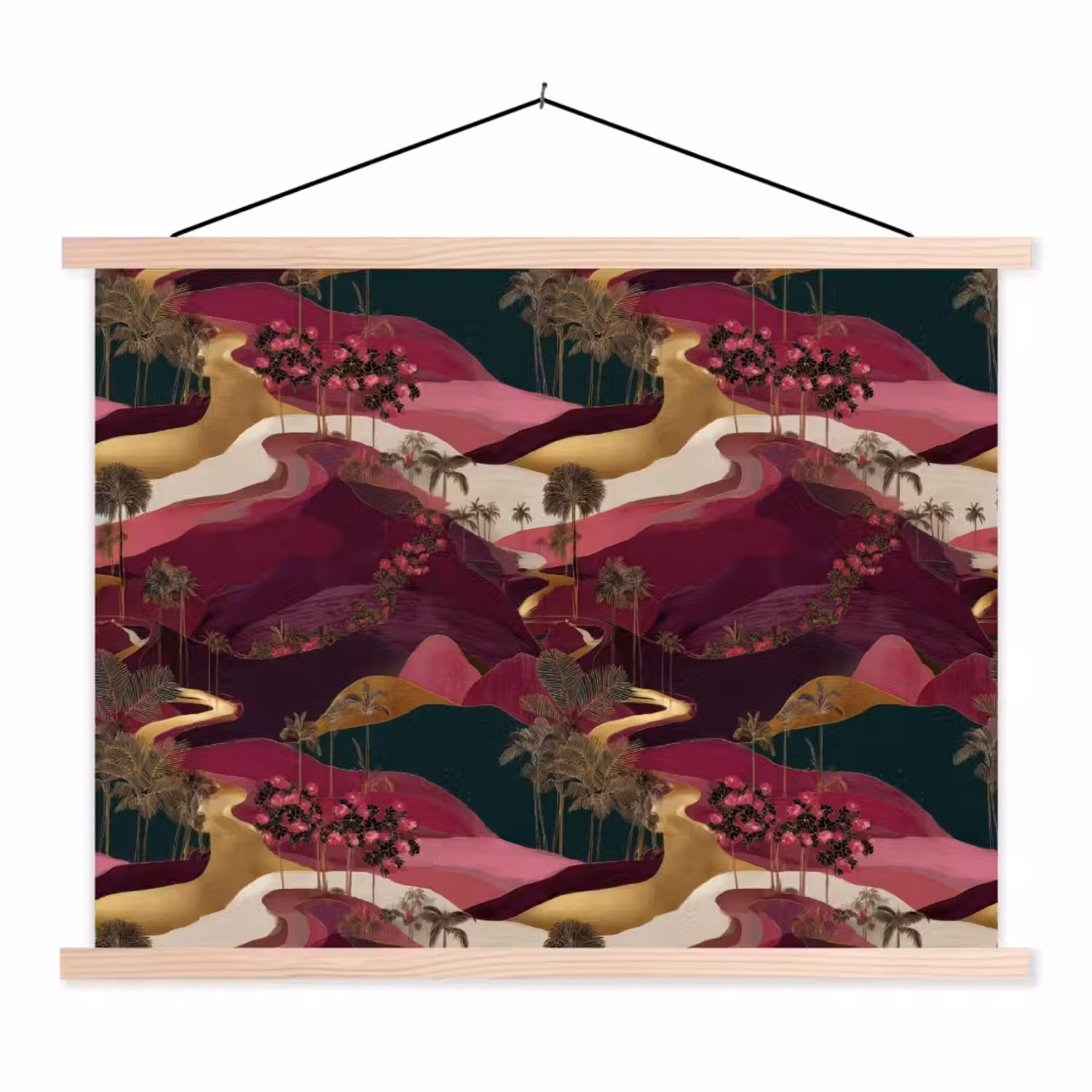 Magisch - Palmbomen - Goud textielposter latten blank klein 122 -3d