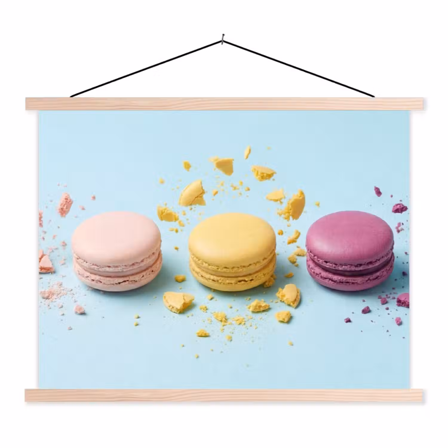 Macarons - Kleurrijk - Pastel textielposter latten blank klein -3d