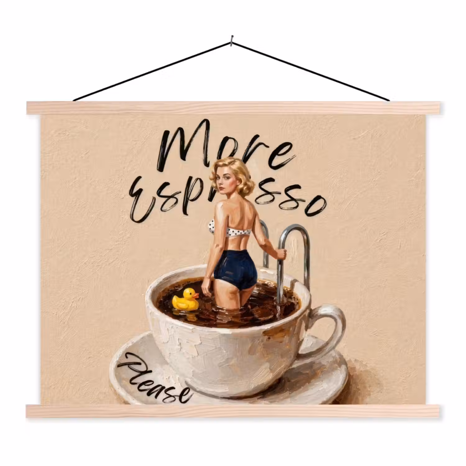More espresso - Koffie - Eend textielposter latten blank klein -3d