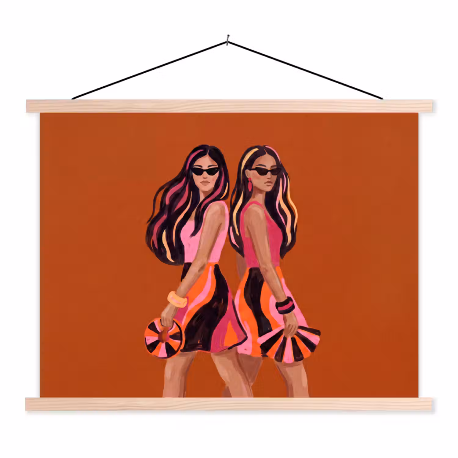 Mensen - Duo - Mode - Illustratie - Kleurrijk textielposter latten blank klein -3d