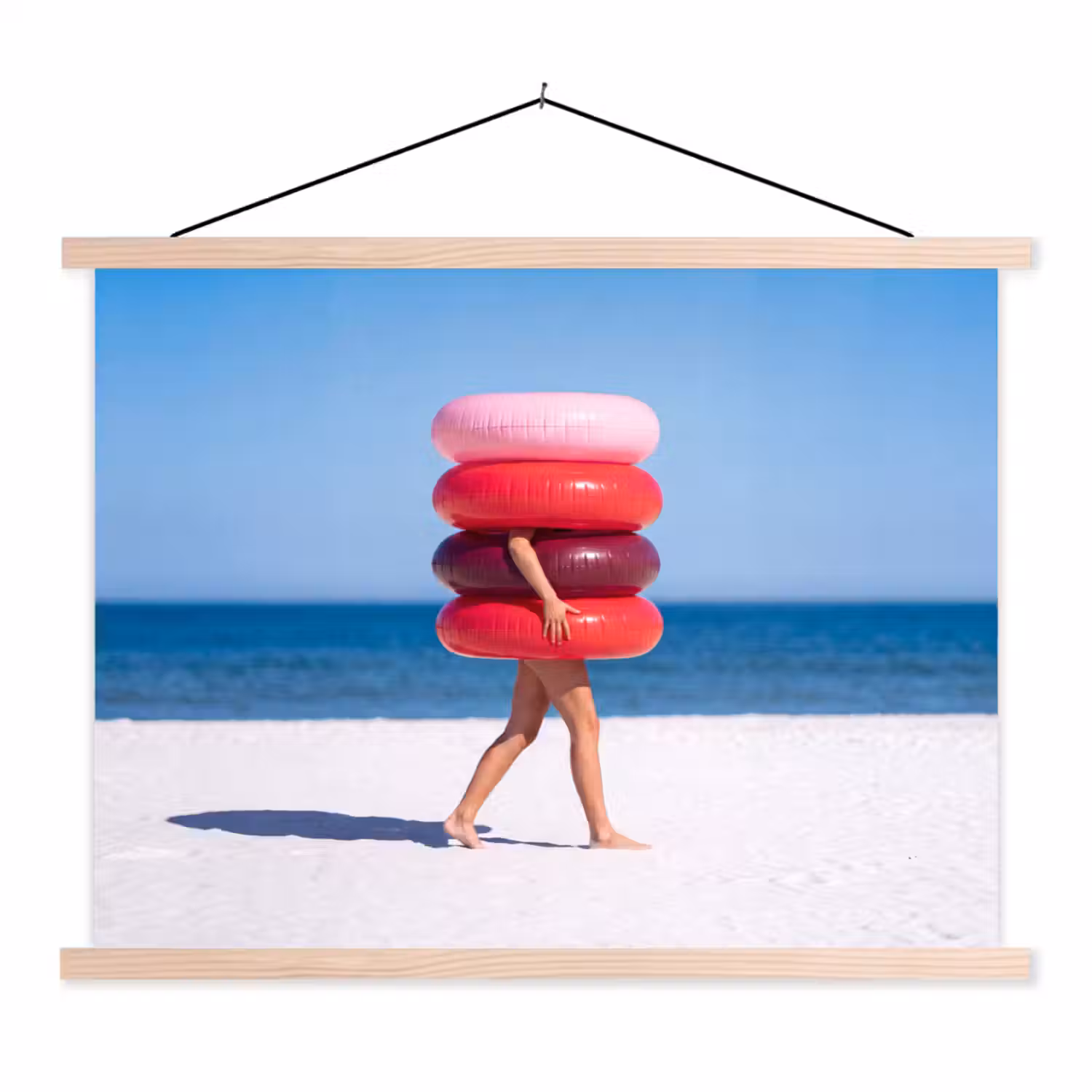 Mensen - Strand - Zomer - Recreatie - Kleurrijk textielposter latten blank klein -3d