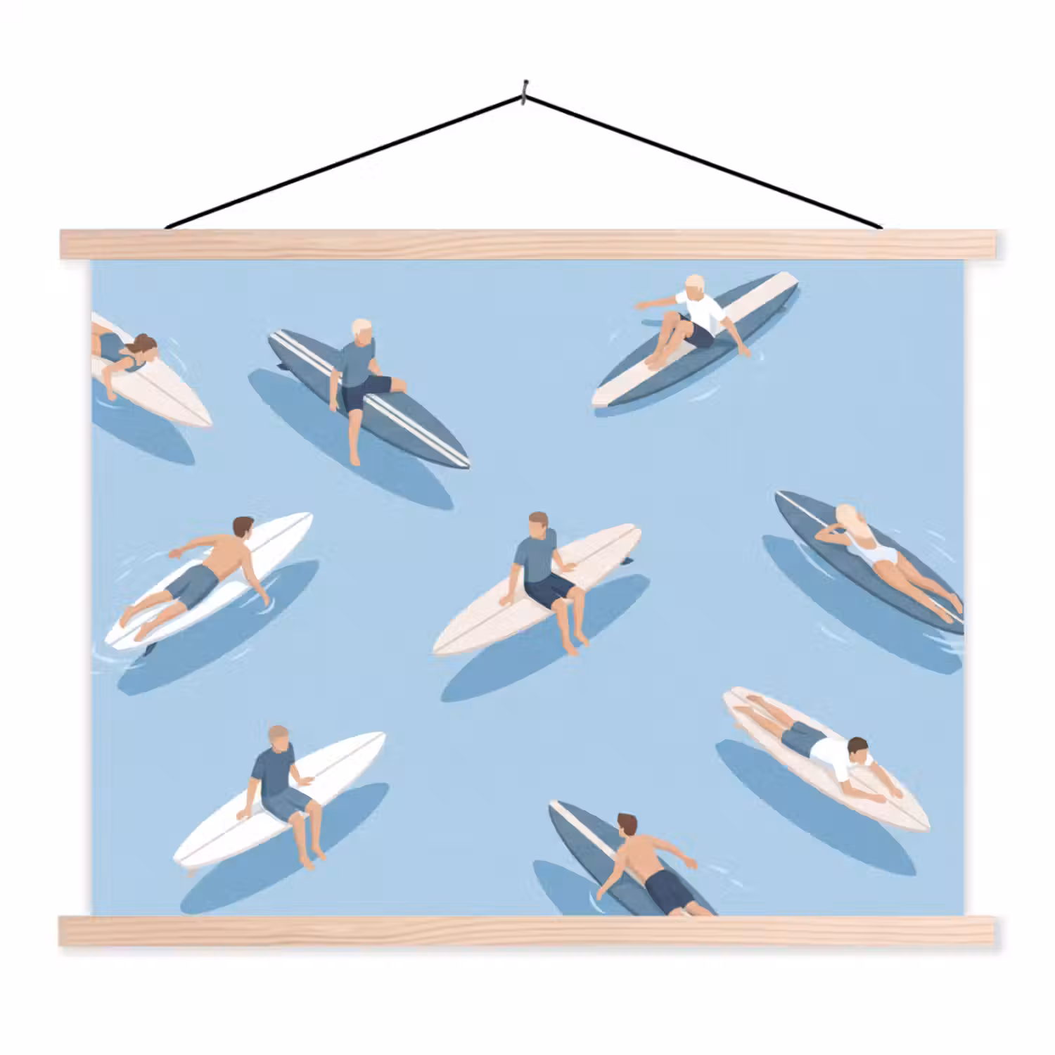 Mensen - Surfen - Water - Zomer - Illustratie textielposter latten blank klein -3d