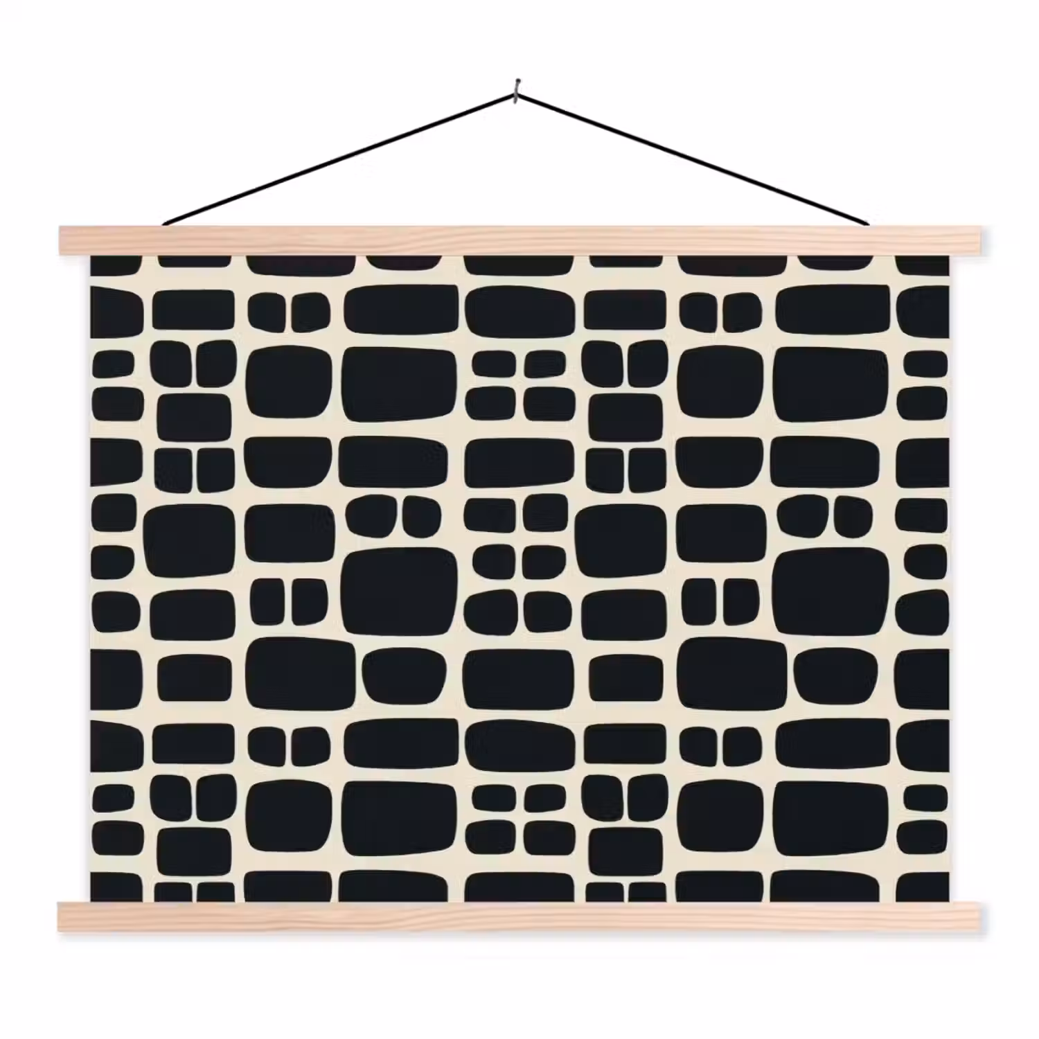 Modern - Organisch - Zwart textielposter latten blank klein 122 -3d