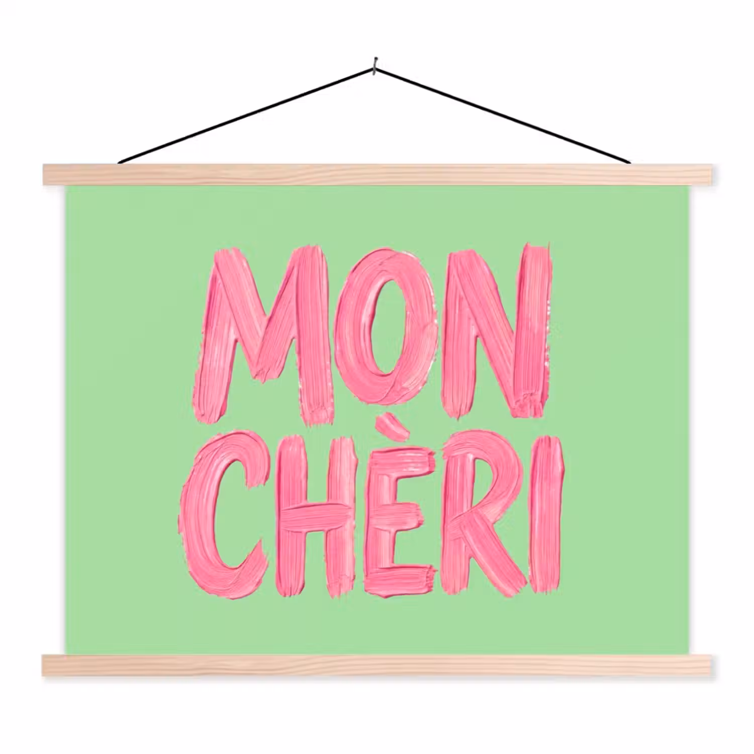 Mon cheri - Groen - Roze textielposter latten blank klein -3d