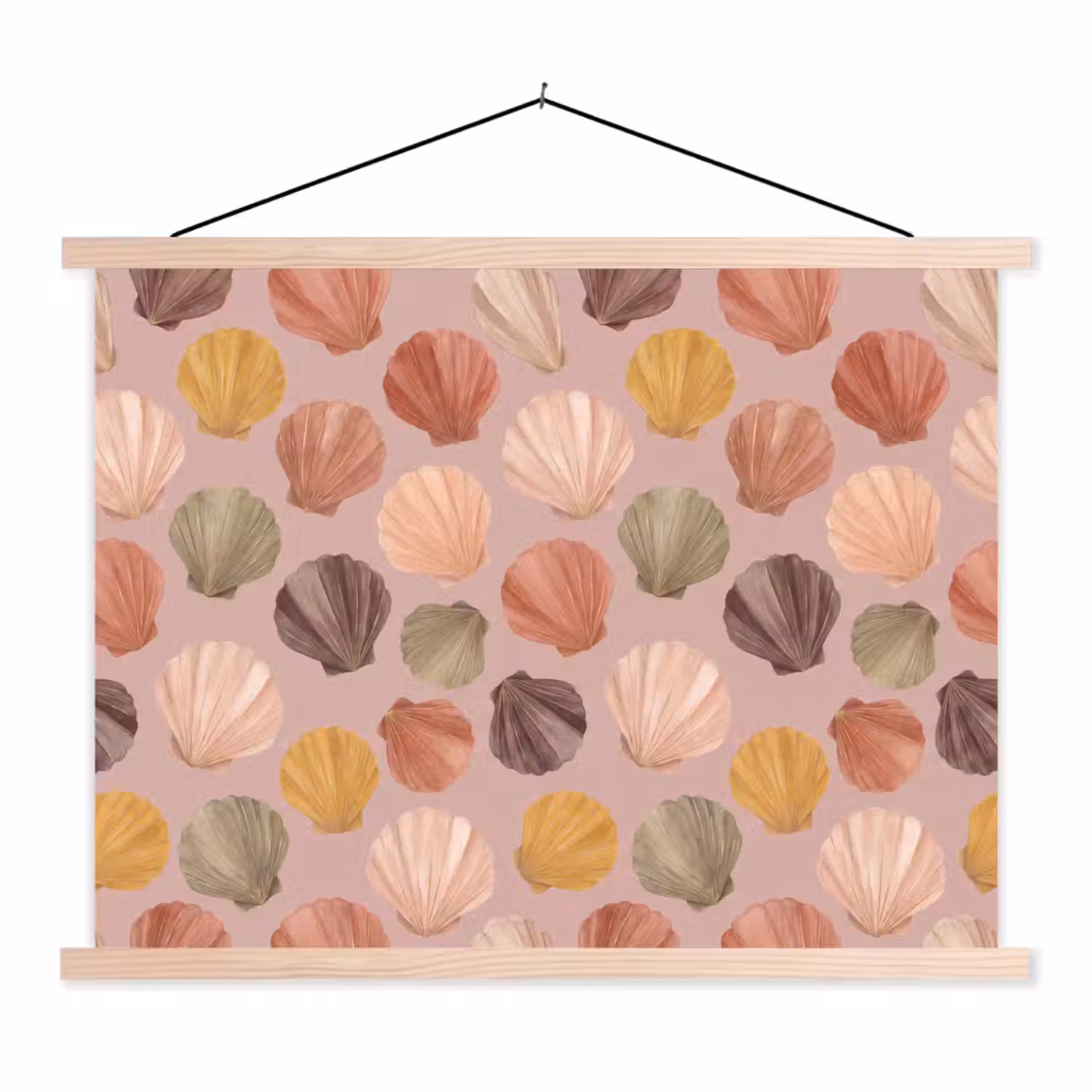 Schelp - Patroon - Zee - Aquarel - Aardetinten textielposter latten blank klein -3d