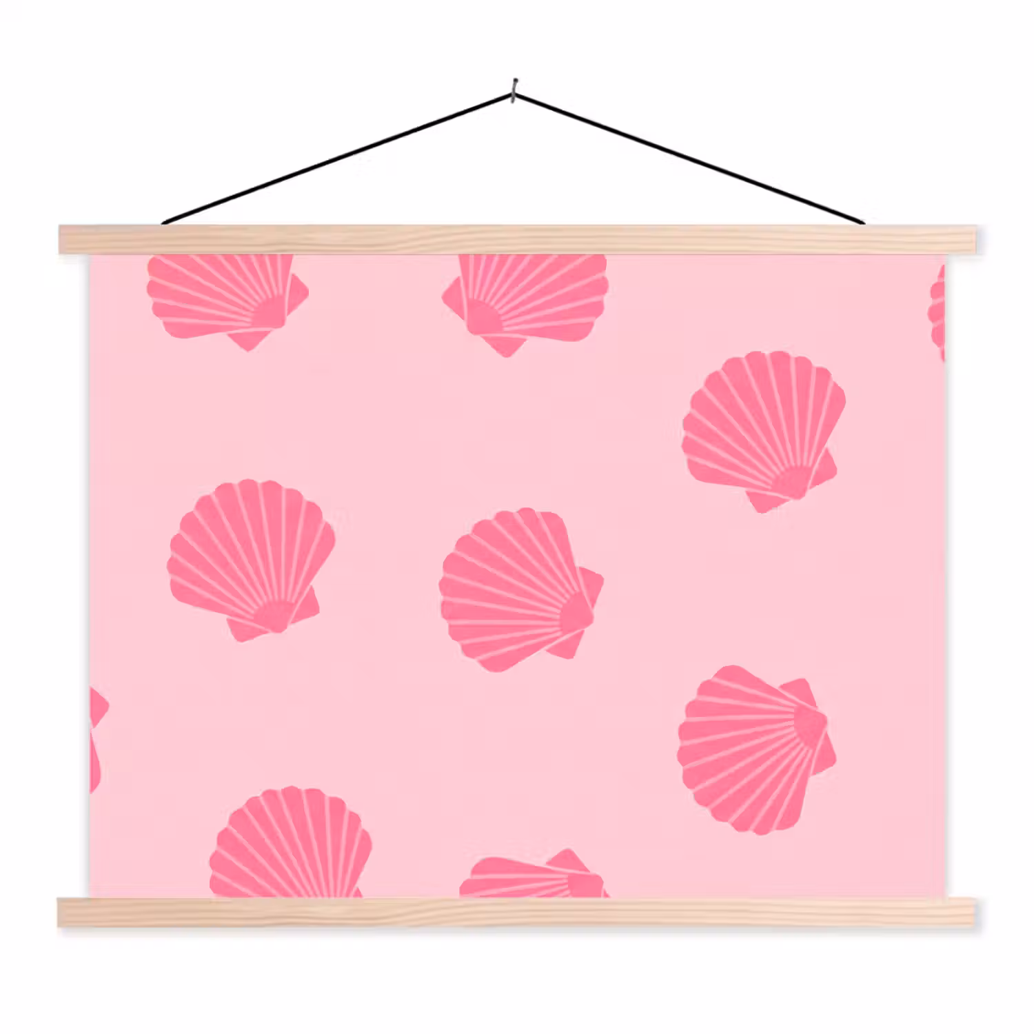 Schelp - Patroon - Zee - Modern - Roze textielposter latten blank klein -3d