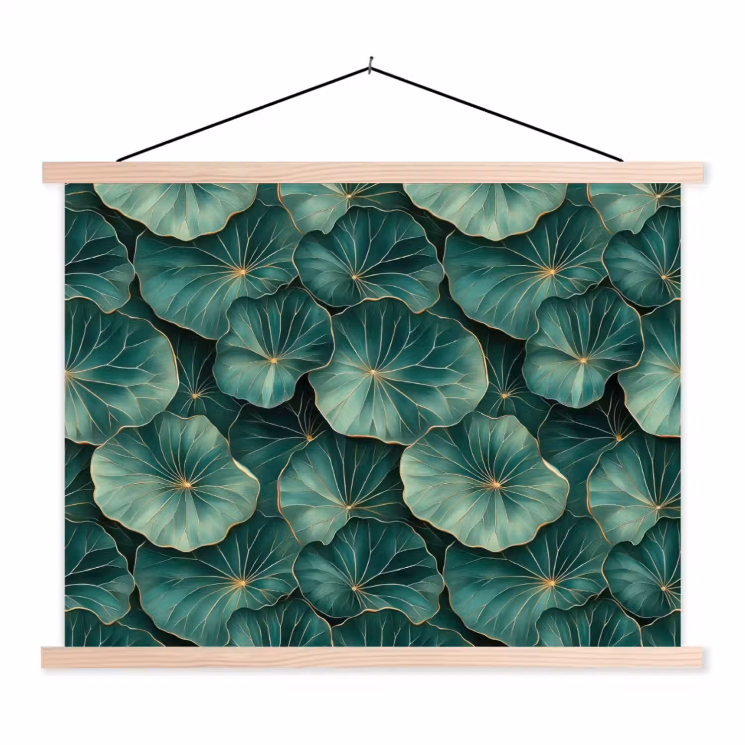 Patroon - Bladeren - Groen textielposter latten blank klein 122 -3d