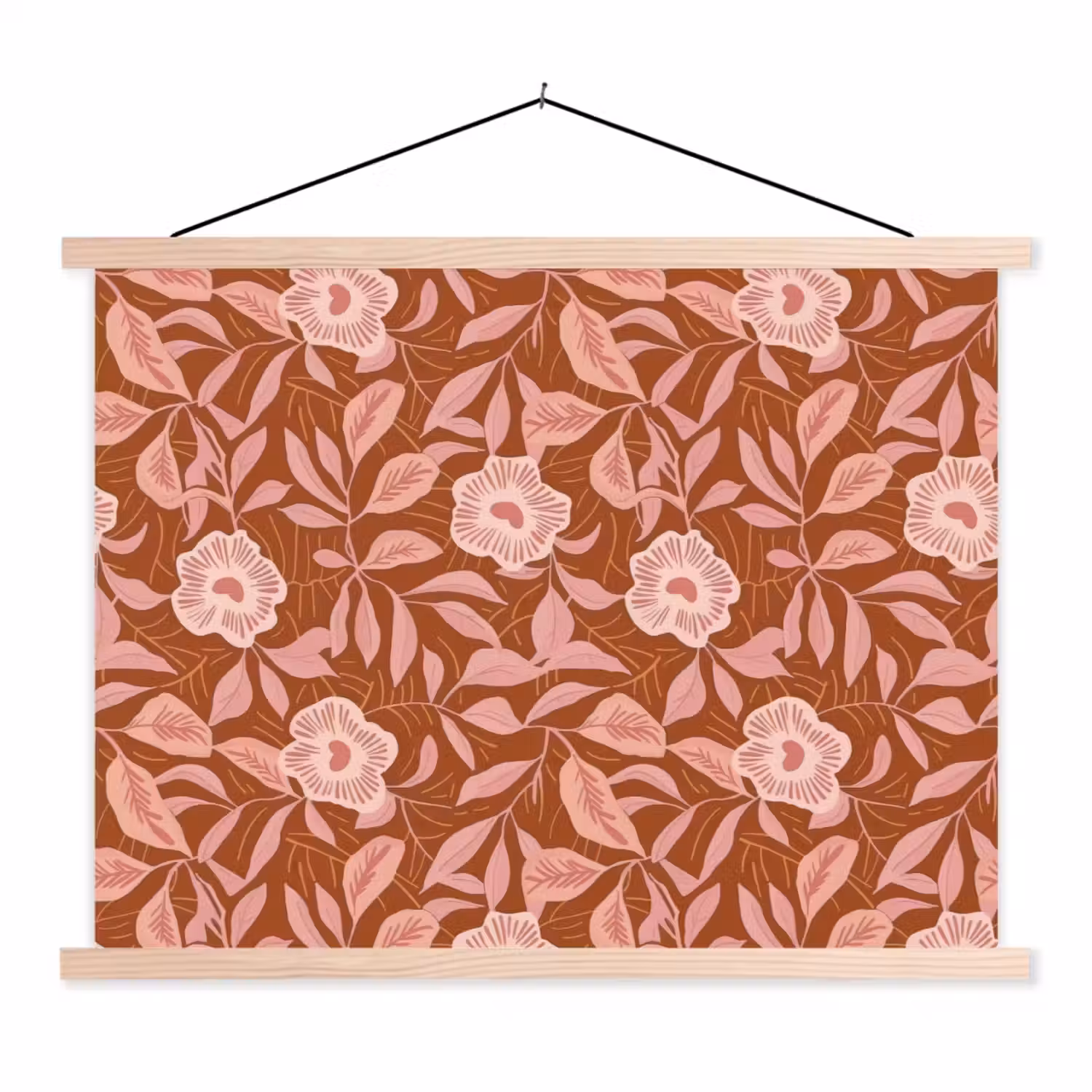 Patroon - Bladeren - Terracotta textielposter latten blank klein 122 -3d