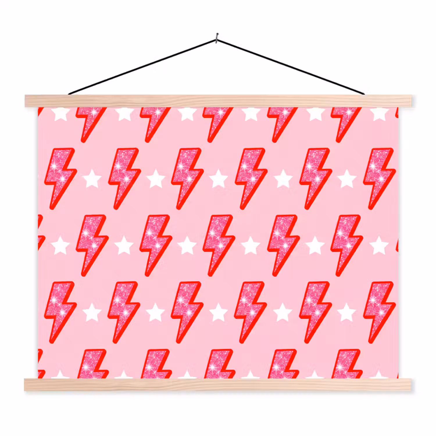 Patroon - Bliksem - Ster - Glitter - Roze textielposter latten blank klein -3d