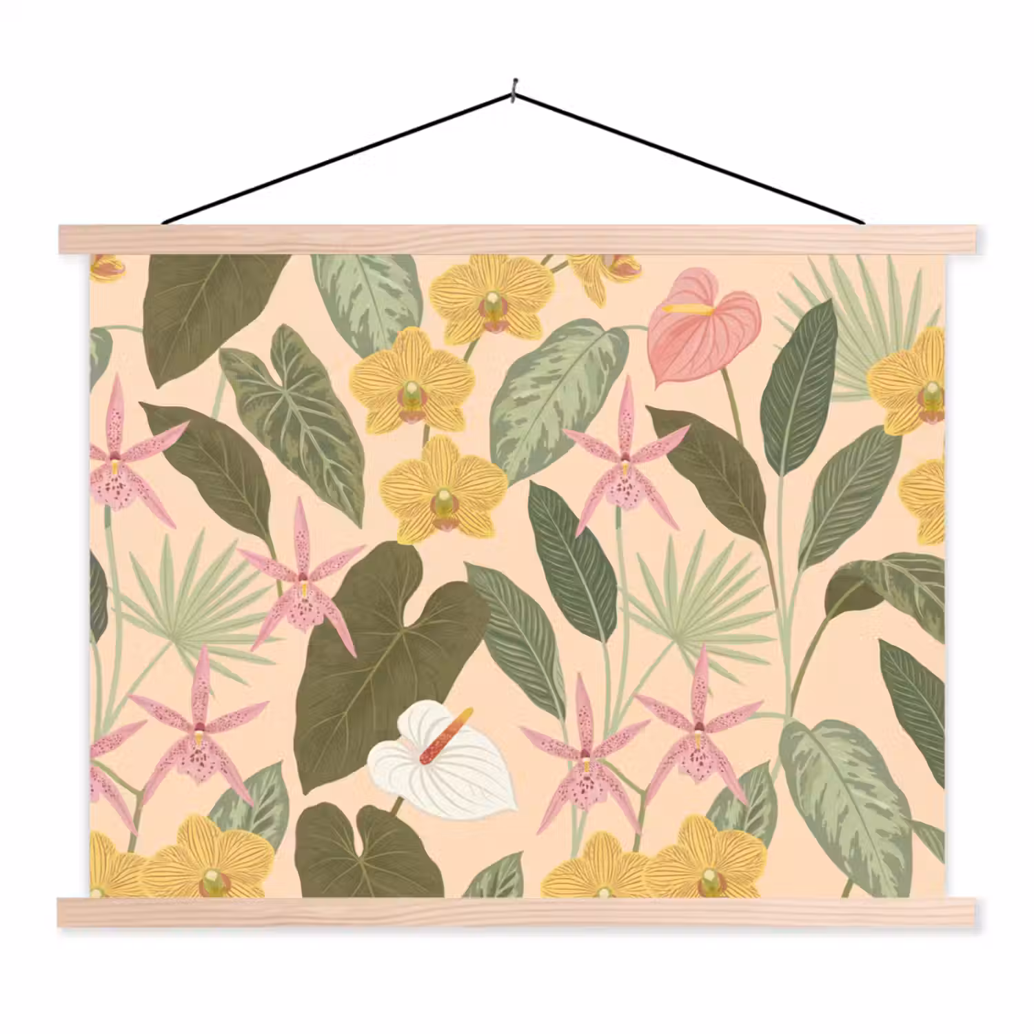 Patroon - Bloemen - Kleurrijk textielposter latten blank klein -3d