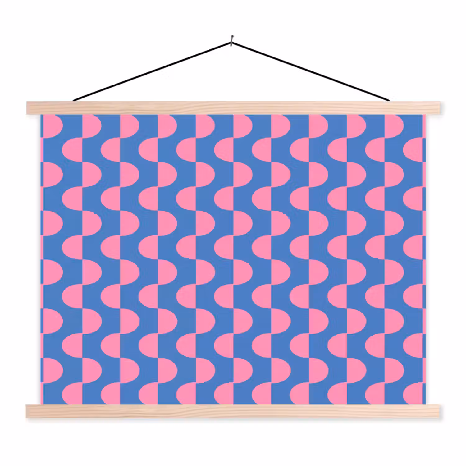 Patroon - Halve cirkels - Abstract - Modern - Roze - Blauw textielposter latten blank klein -3d
