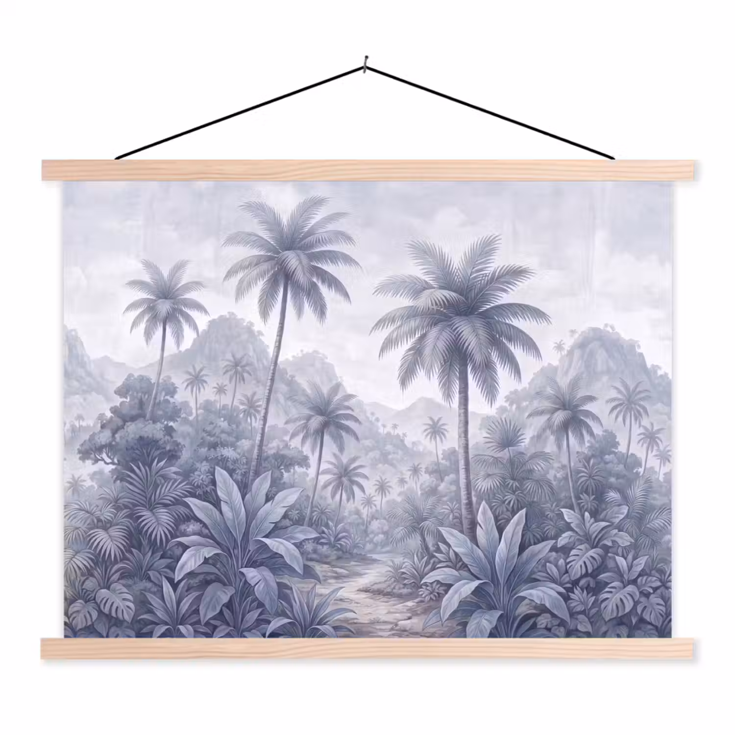 Natuur - Boom - Tropisch - Landschap - Blauw textielposter latten blank klein -3d