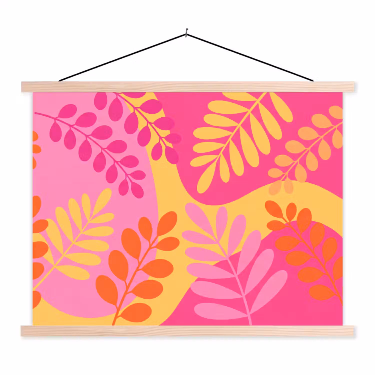 Natuur - Bladeren - Abstract - Roze - Geel textielposter latten blank klein -3d