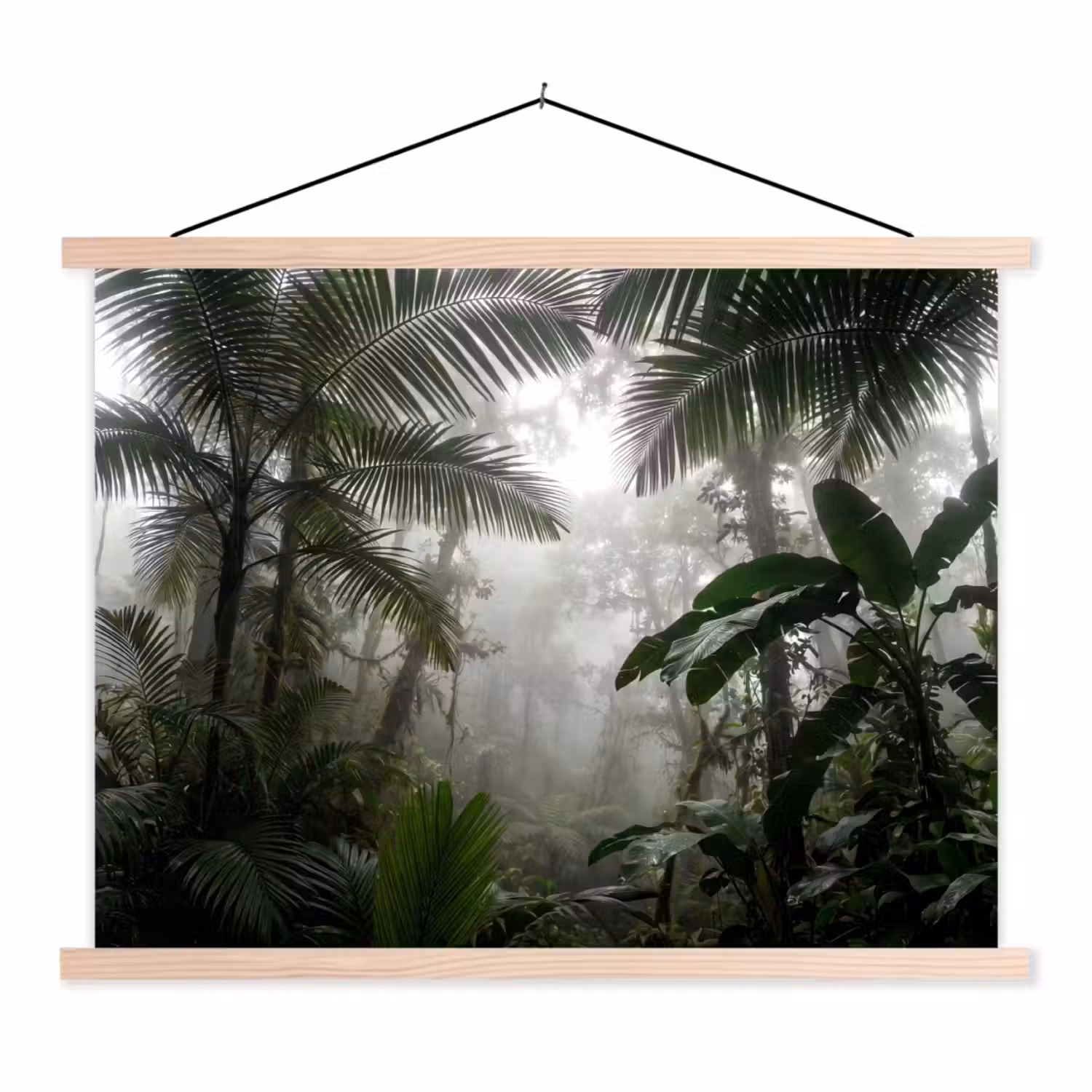 Natuur - Jungle - Mist - Groen - Bladeren textielposter latten blank klein -3d