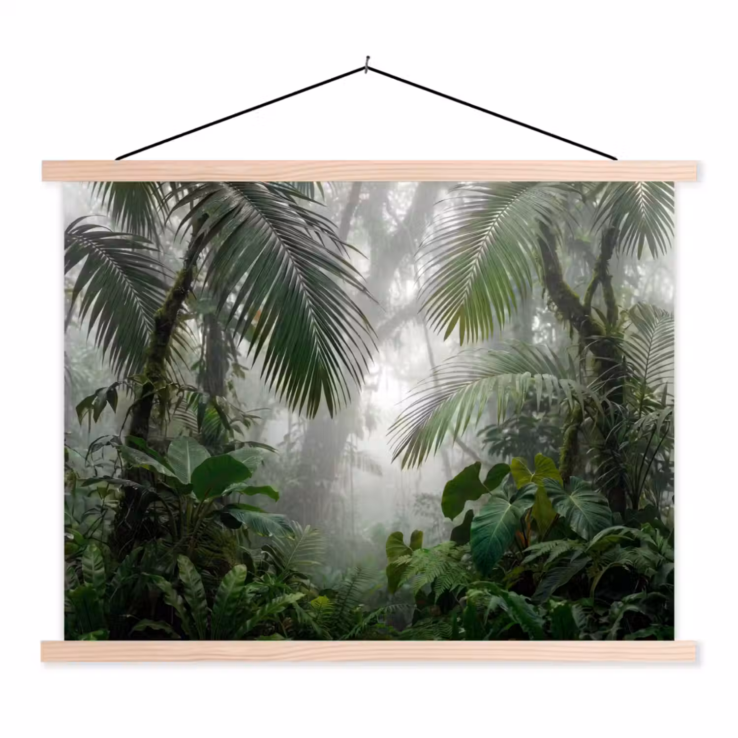 Natuur - Jungle - Mist - Tropisch - Groen textielposter latten blank klein -3d