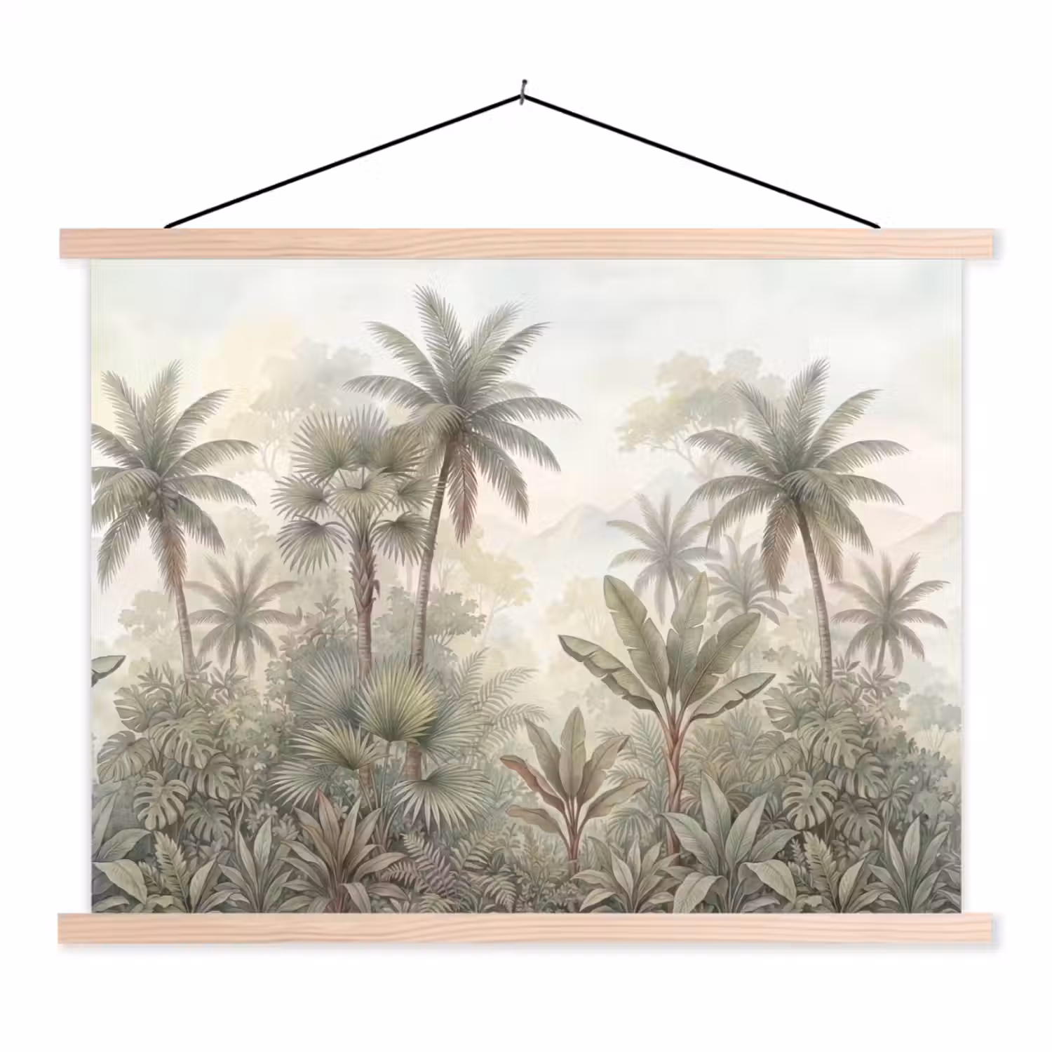 Natuur - Tropisch bos - Landschap - Aquarel - Groen textielposter latten blank klein -3d
