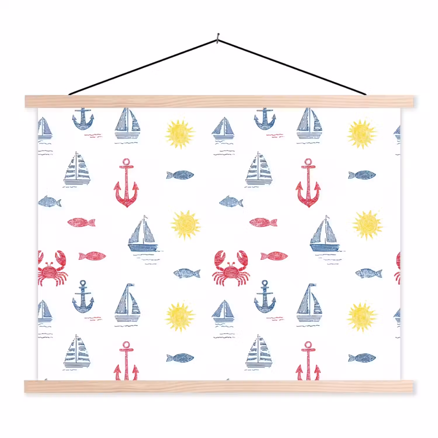 Nautisch - Illustraties - Kleurrijk textielposter latten blank klein 122 -3d