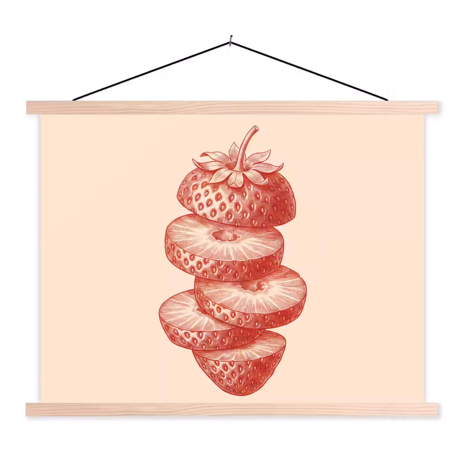Fruit - Gesneden - Illustratie - Rood - Vintage textielposter latten blank klein -3d