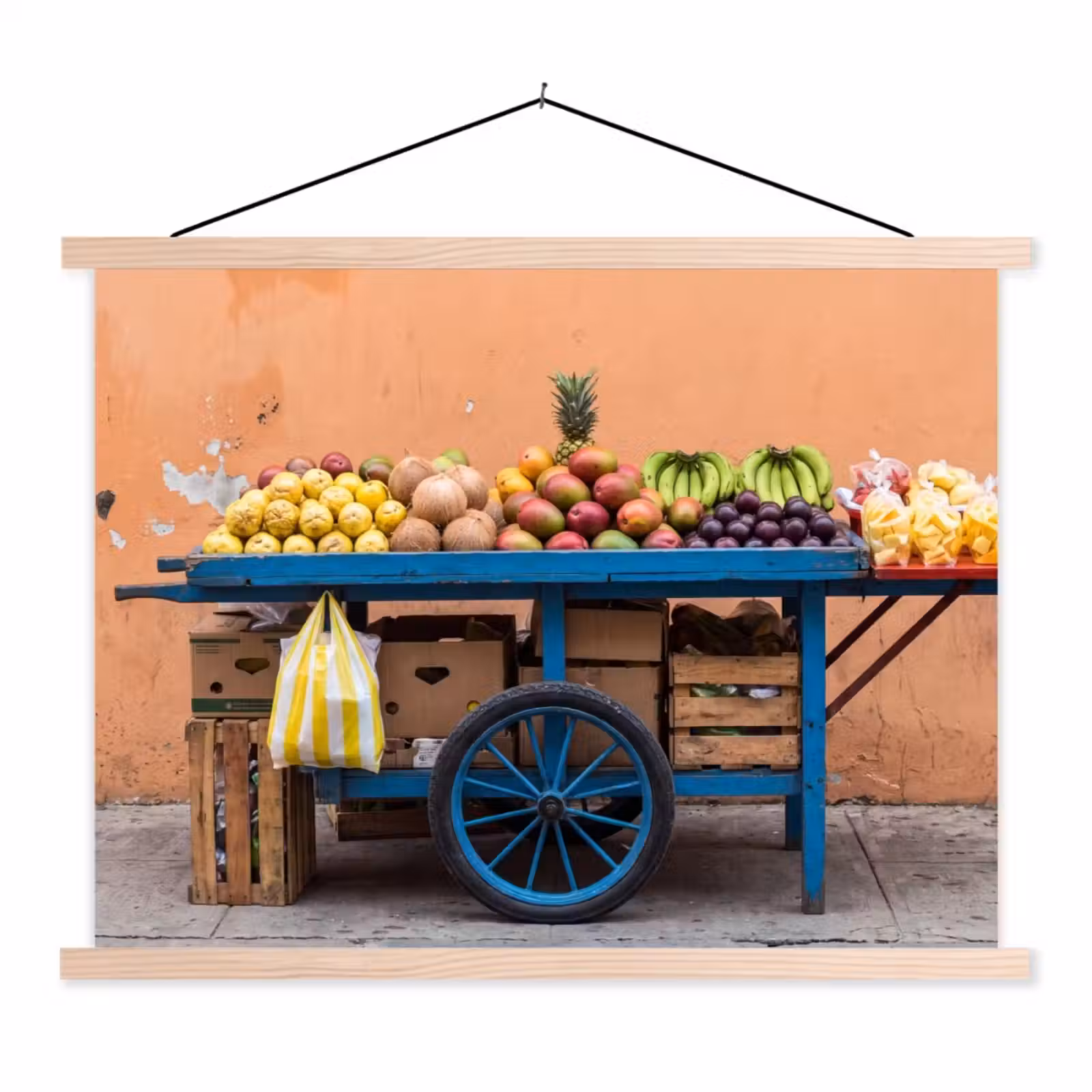 Stoffbild - Obst – Kar – Straße - Fruit - Kar - Straat textielposter latten blank klein