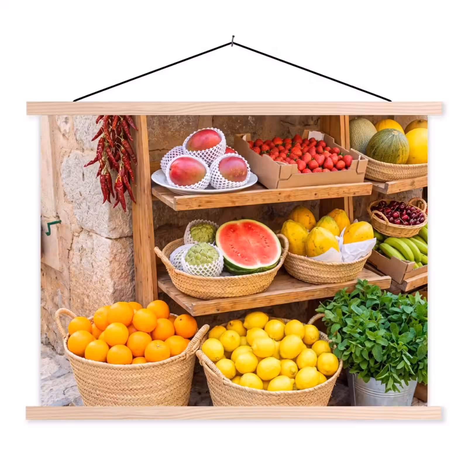 Stoffbild - Obst – Markt – Frisch - Fruit - Markt - Vers textielposter latten blank klein