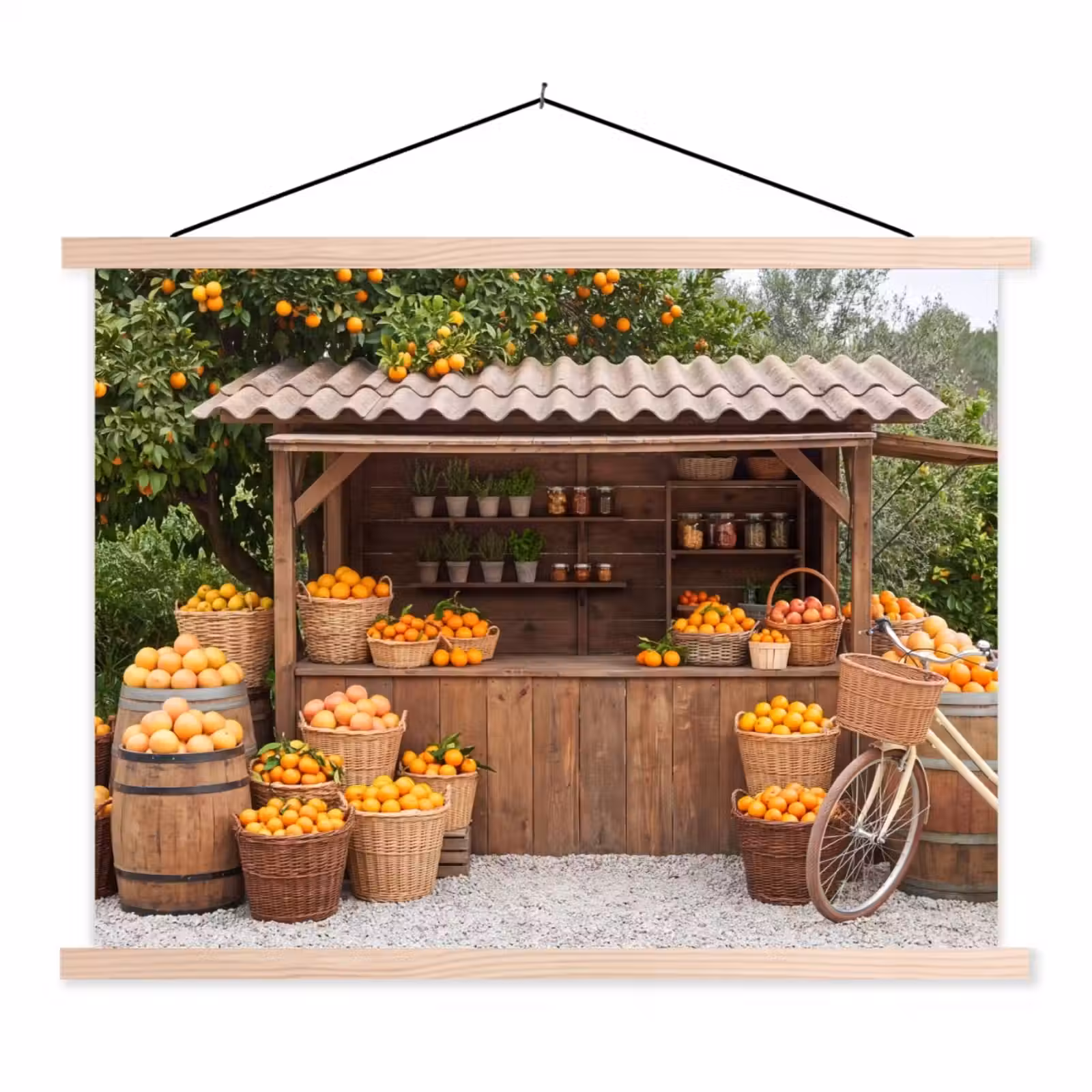 Stoffbild - Obst – Markt – Ländlich - Fruit - Markt - Landelijk textielposter latten blank klein